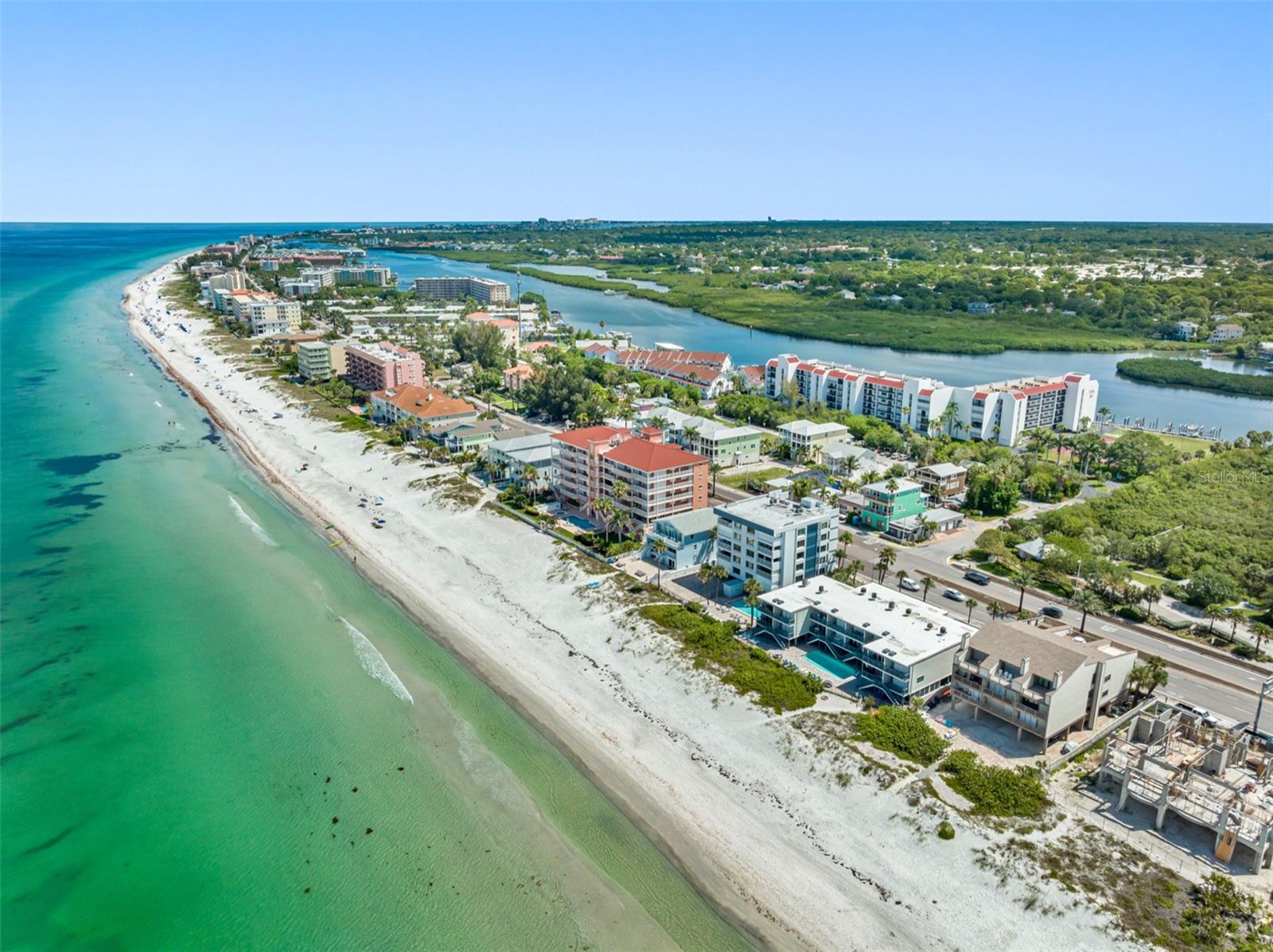 .. Beach Aerial Looking North in Indian Shores. Vista Bay right across the Street form the Beach.