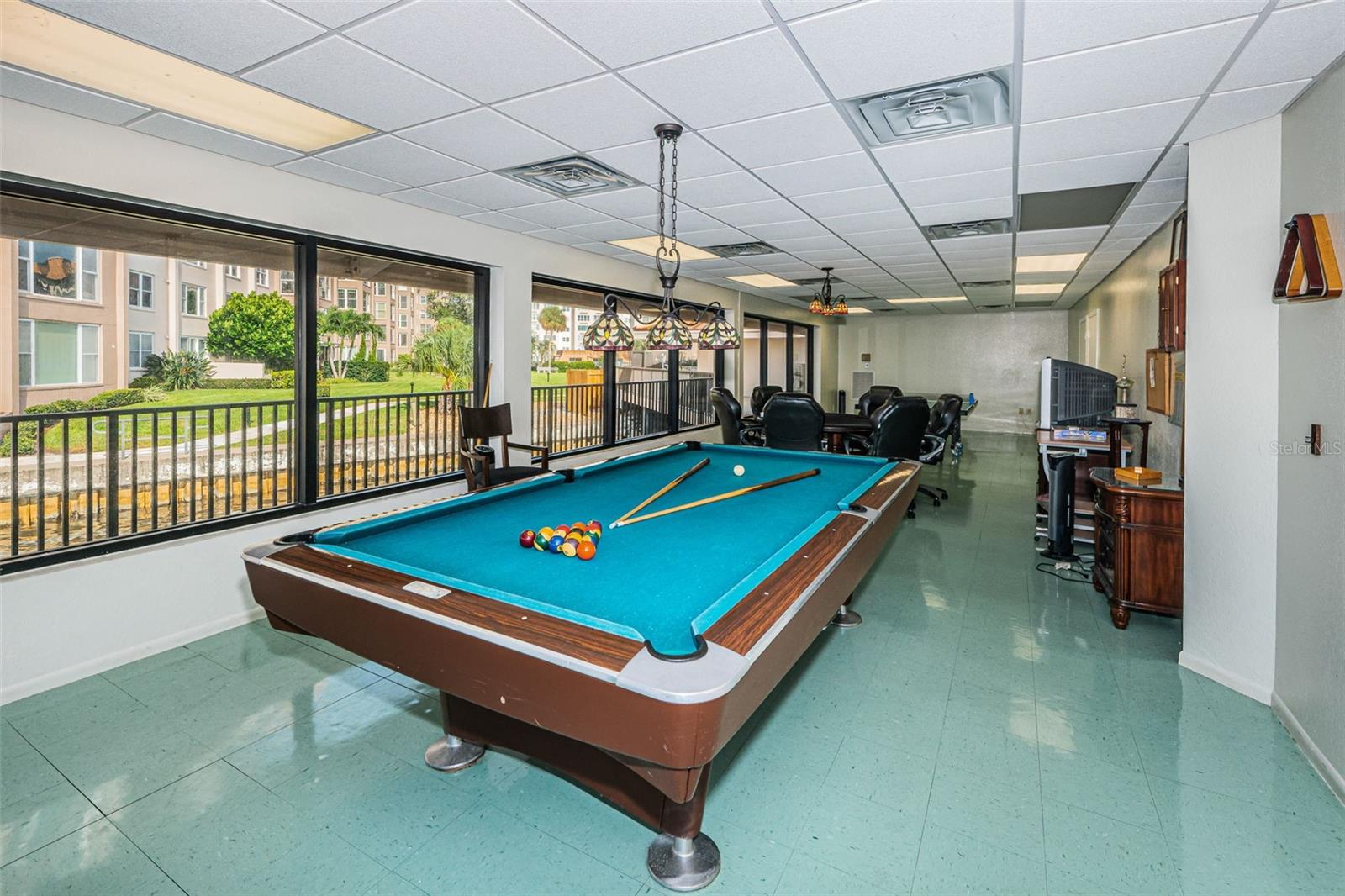 Pool table in recreation room