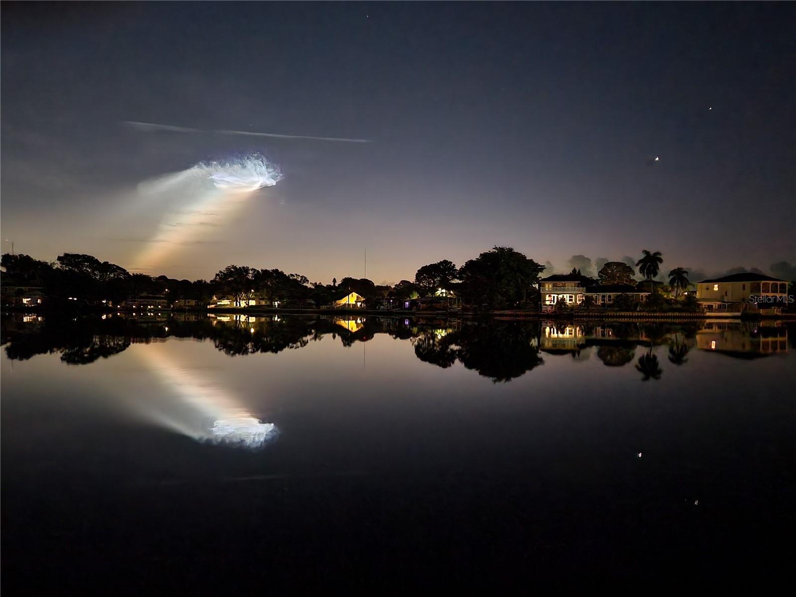Rocket launch viewed from the dock