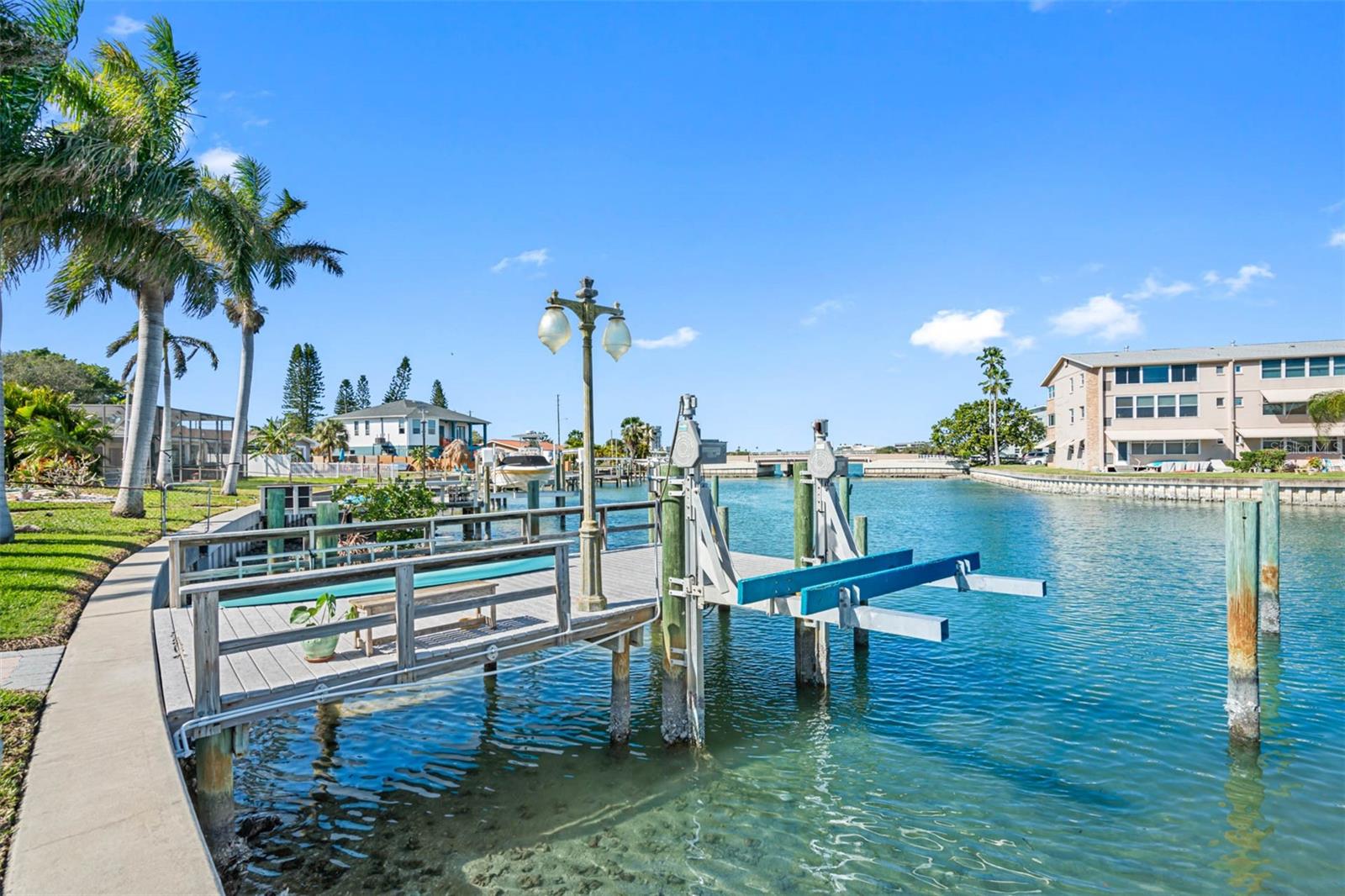 Bring your boats. Yes, we said boats! The 30 foot deep by 12 feet wide dock with electricity and water host am Aluminator 6000-pound boat lift for a dry slip, and also includes pilings for two large wet slips.