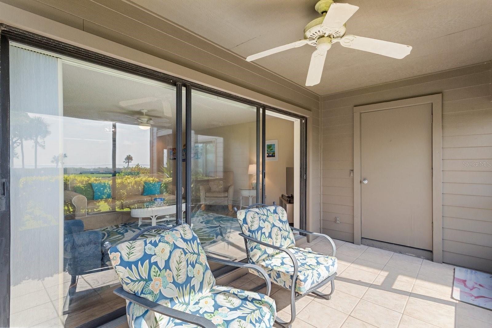 Stay cool on the patio with the overhead fan.