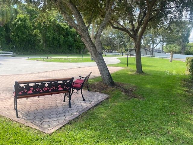 Front yard shaded viewing bench.