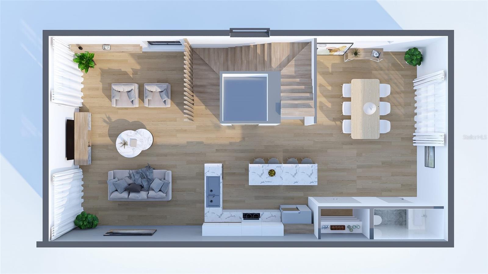 Floorplan Level 2-Kitchen, Living-Dining Areas, half BA