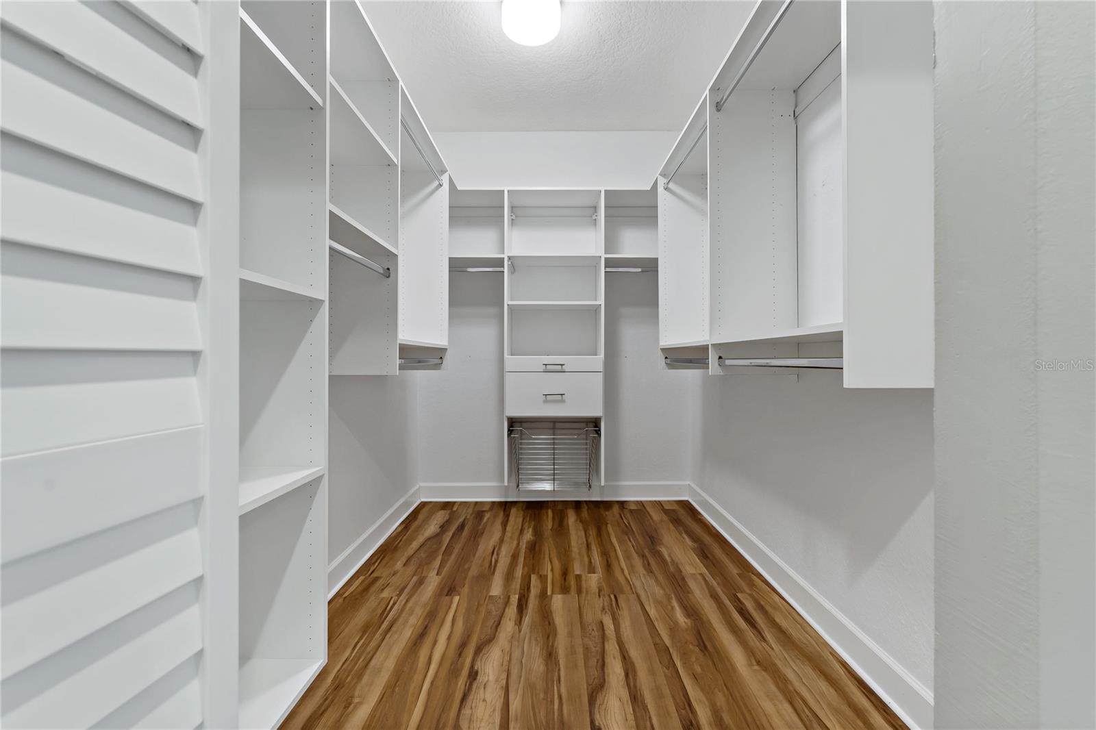 Spacious and newly remodeled master closet.