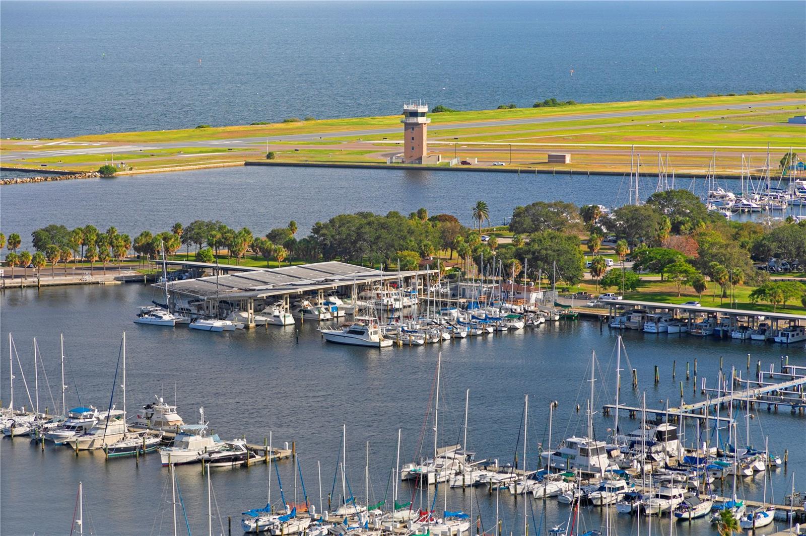Close up view of the marina and the airport