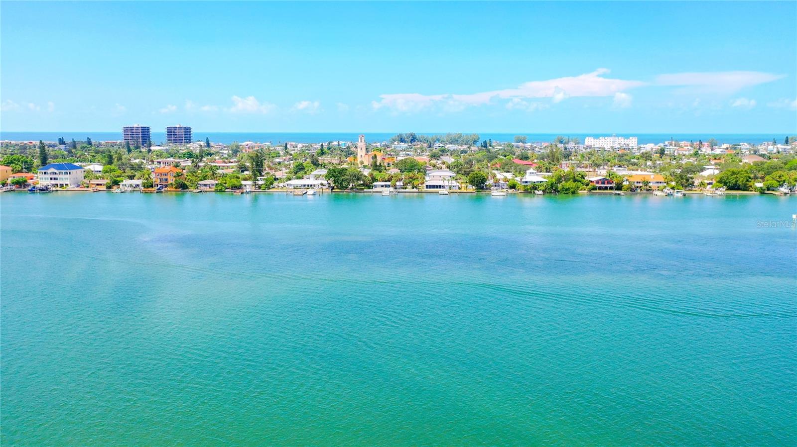 This is a aerial view looking at St. Pete Beach and the Gulf of Mexico