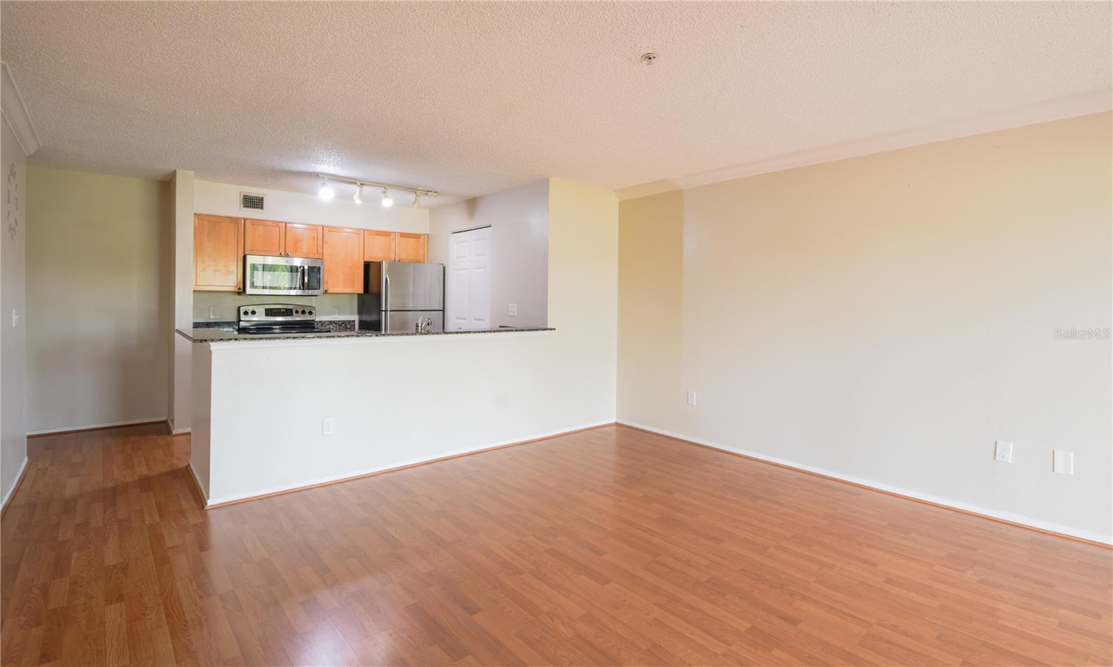 There is wood laminate flooring throughout the home.