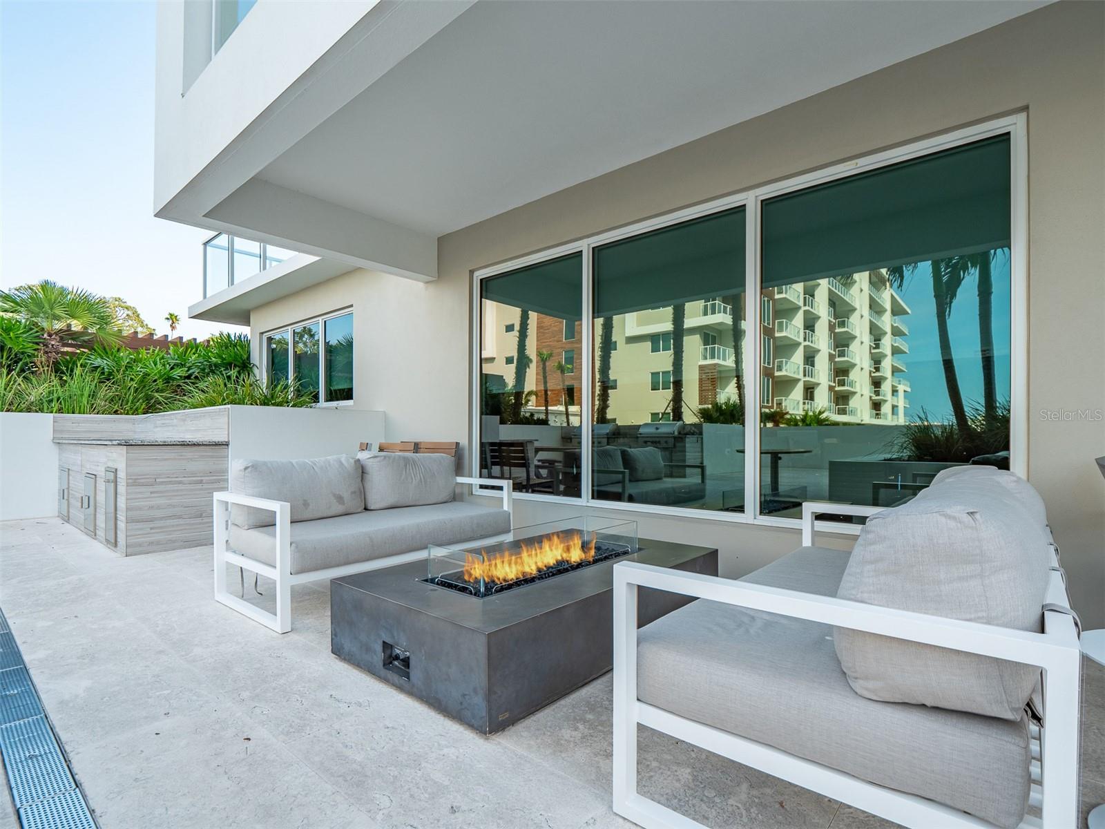 Fire pit at the outdoor poolside lounge
