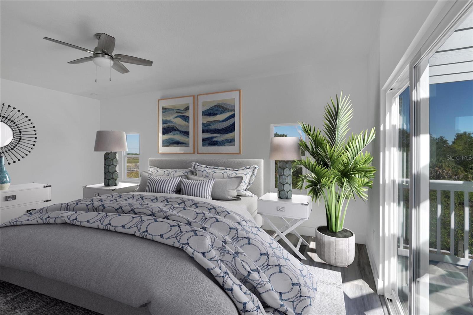 waterfront Master Bedroom virtual staged