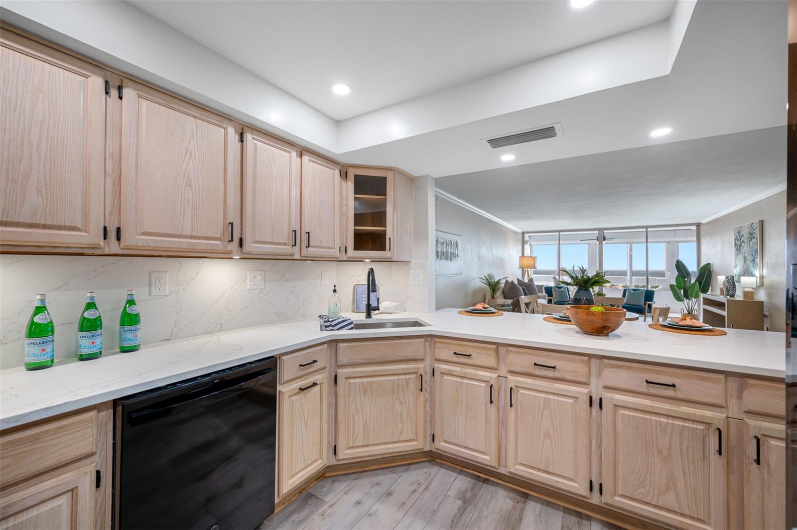 Remodeled kitchen with quartz countertops