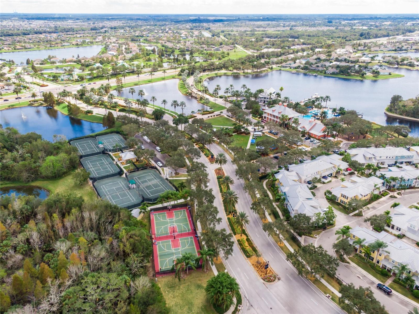 Aerial View of Tennis,Pickleball and Basketball Courts