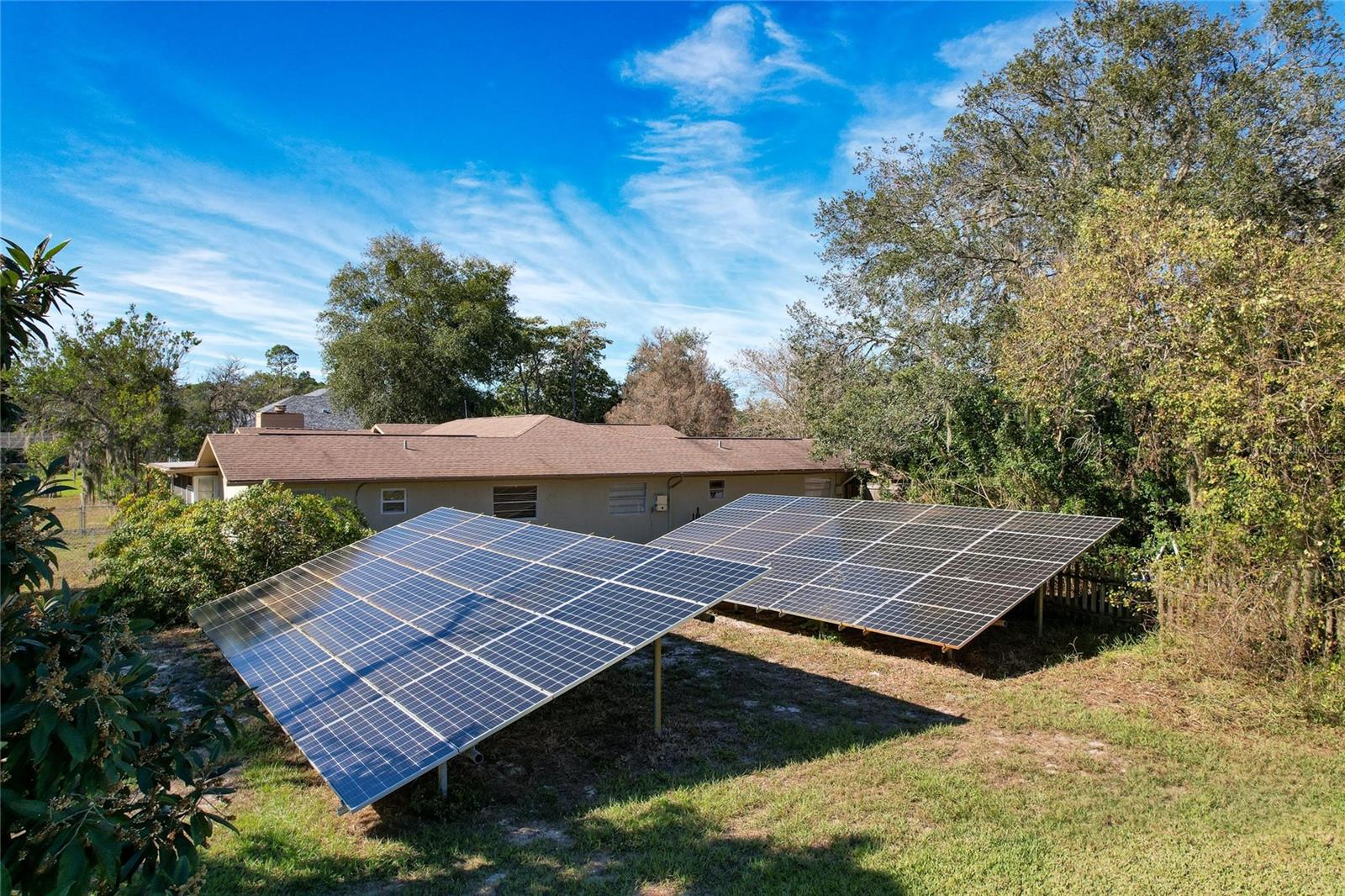 Solar panel systems on the left side of the home