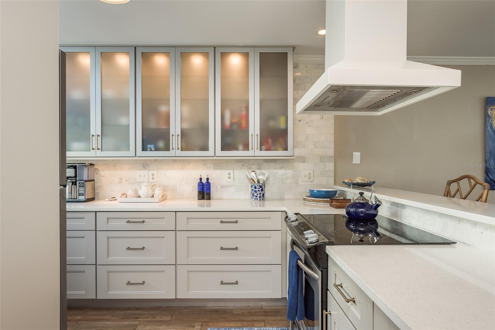 Quartz countertops-custom range hood