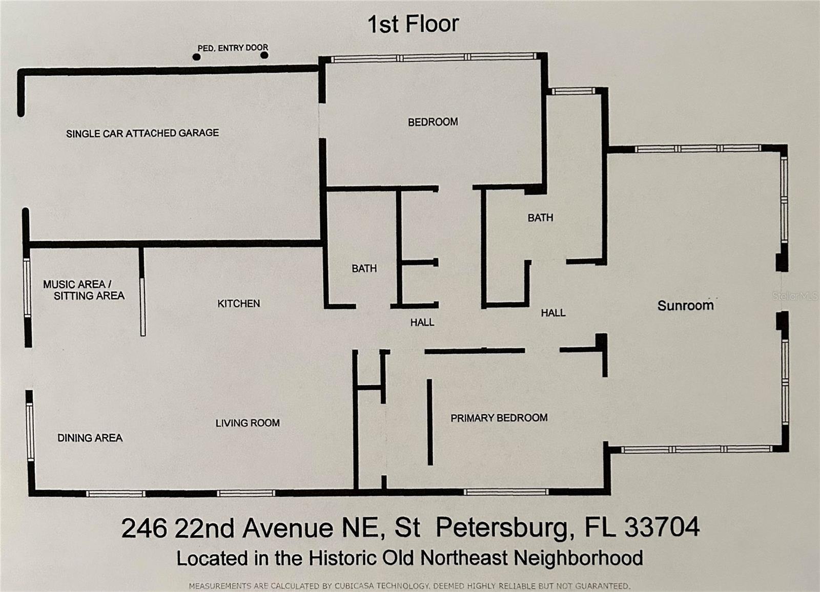 Floor Plan, 1st story plus 2 story addition (2nd floor living space is above the Sunroom on rear of home).Plan was generated via an app. CubiCasa Tech, and is provided soley for buyer's convenience. (This is not generated by an architect/engineer).