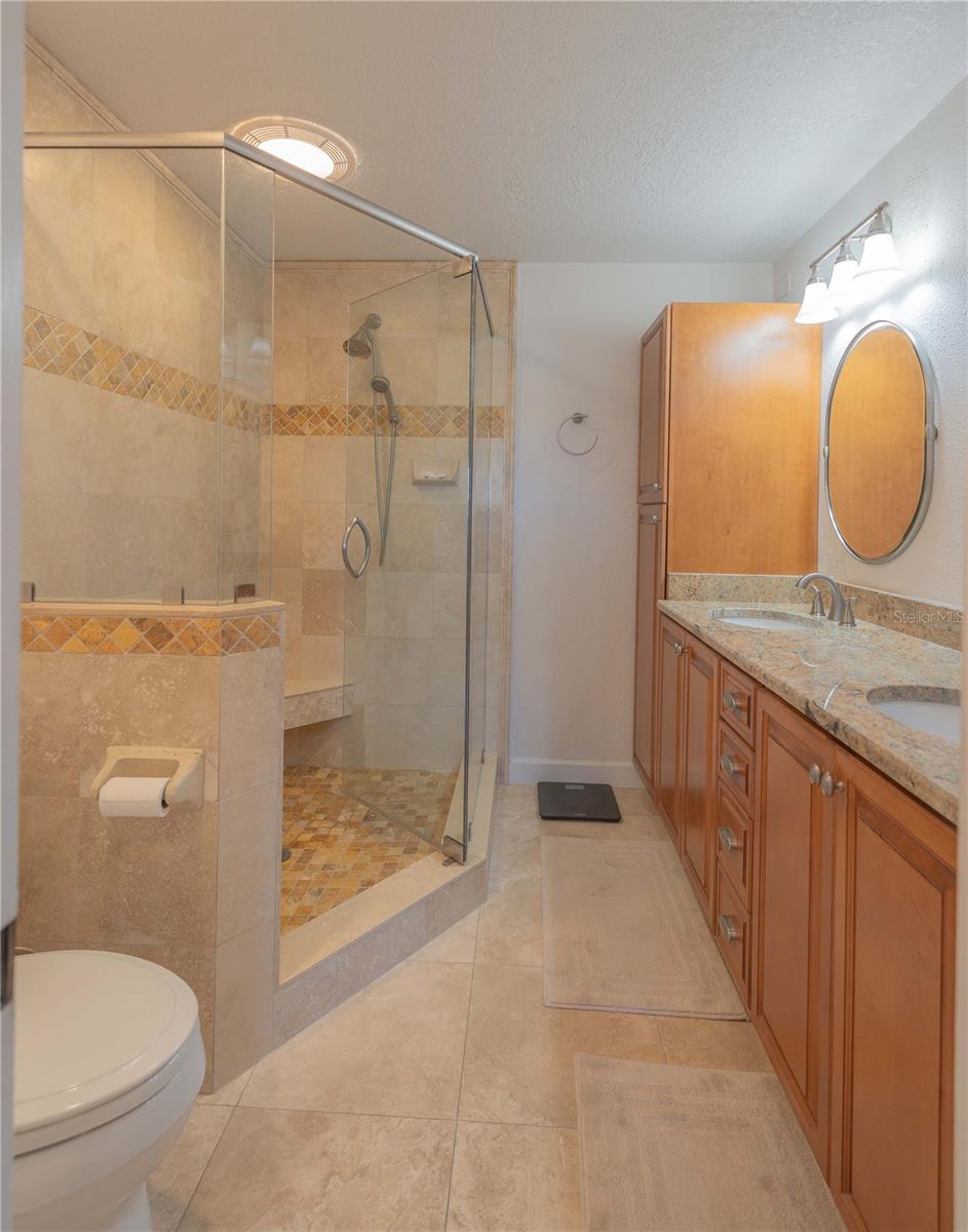 Main Bath renovated to inclued granite and stone.  Linen closet added.
