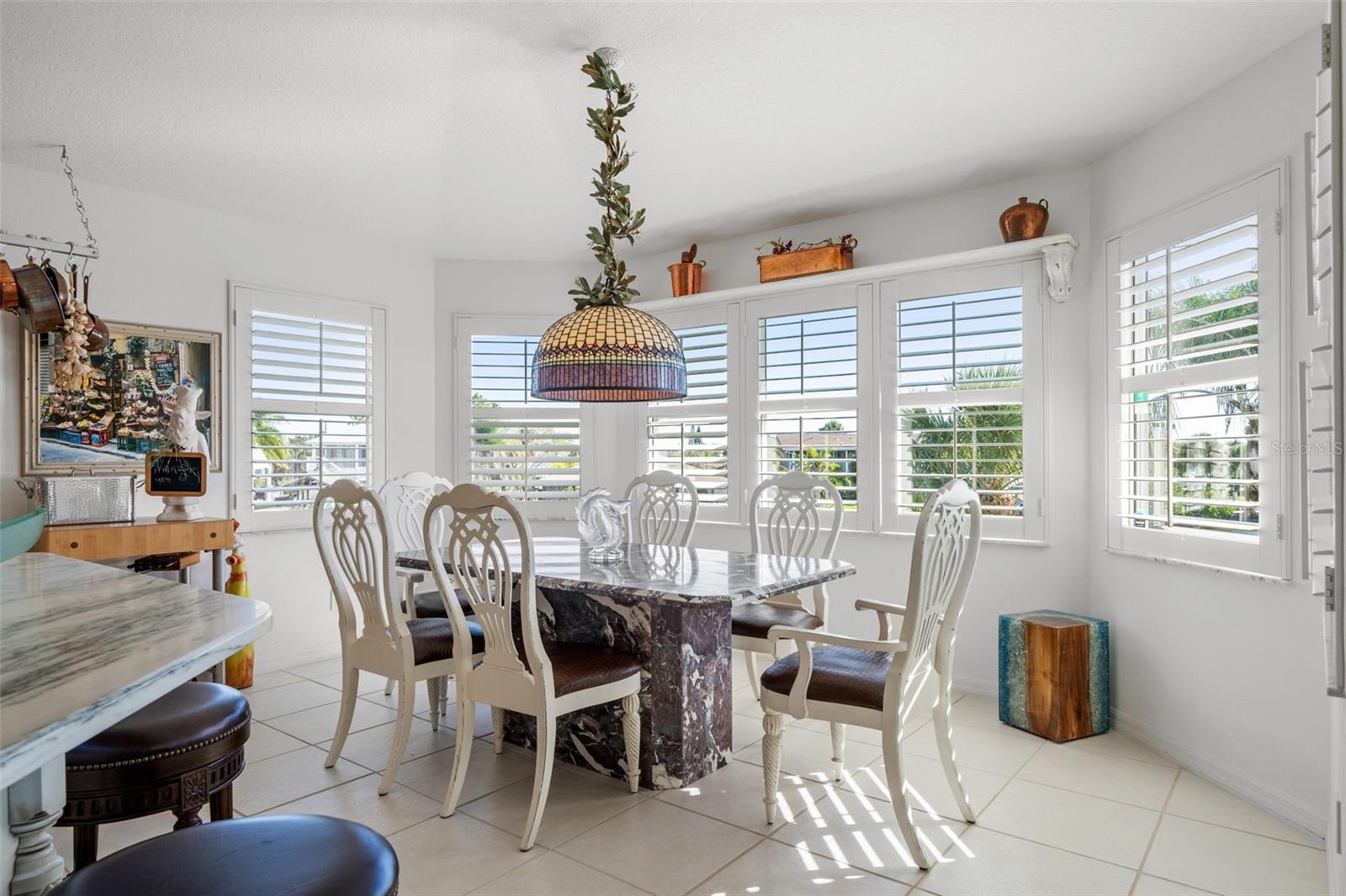 Dining Room with Plantation Shutters in the Bay Window