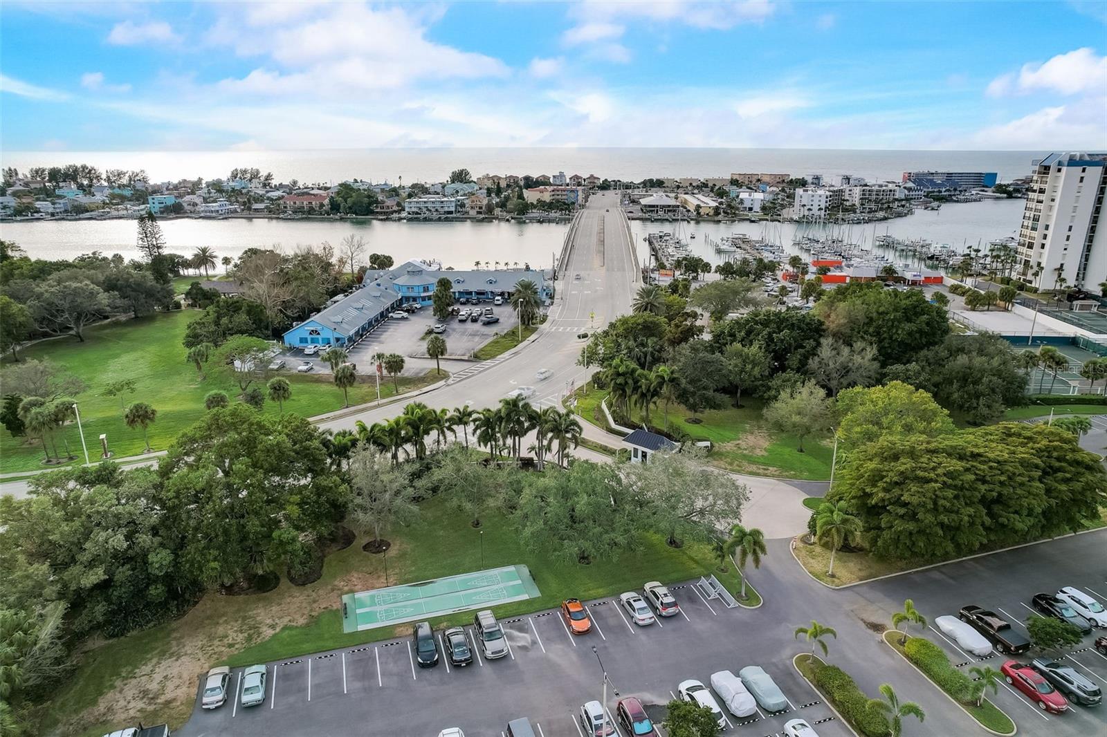 Aerial shot looking towards the beach