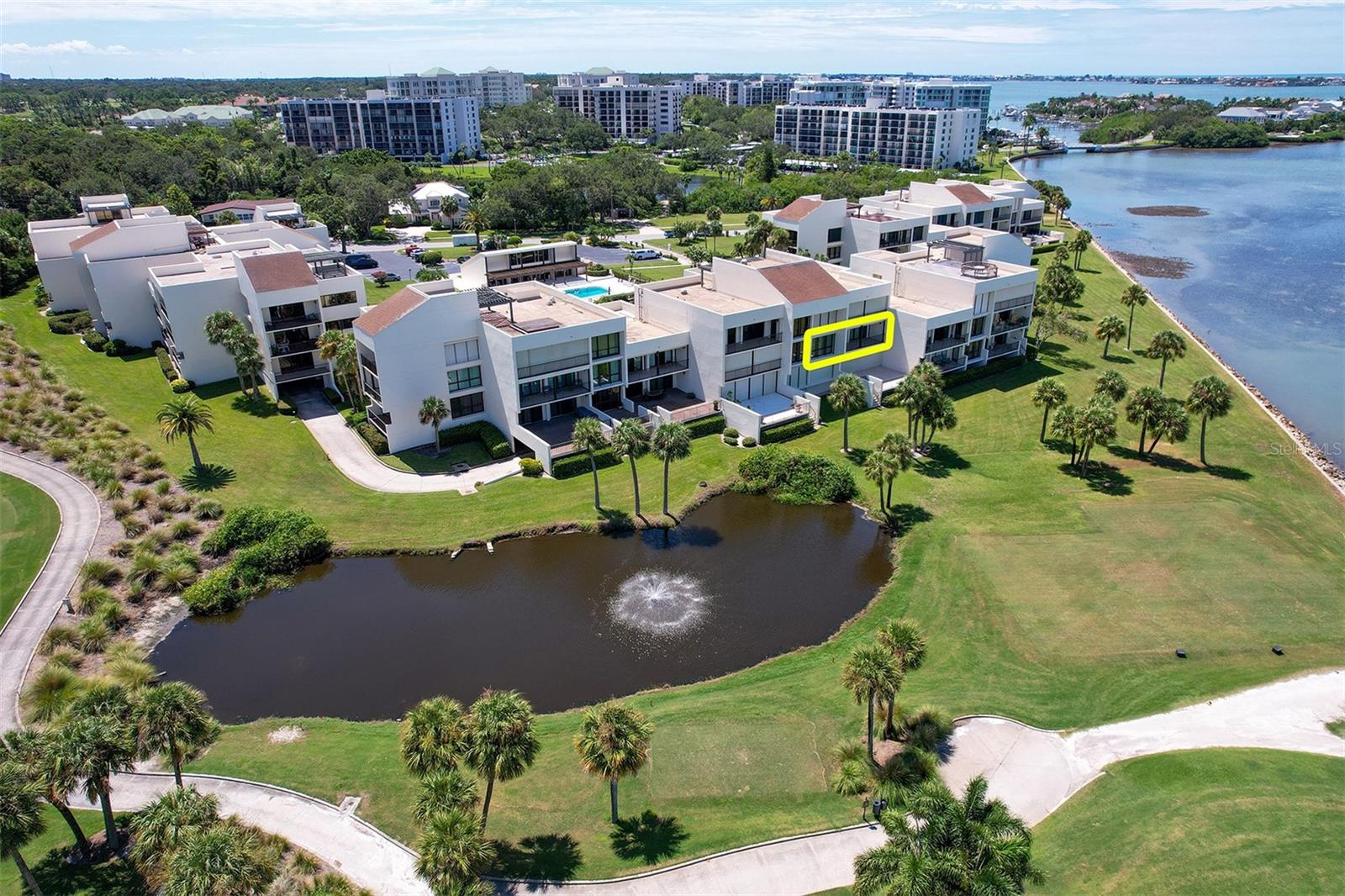 Yellow box shows location of condo to the golf course and waterfront
