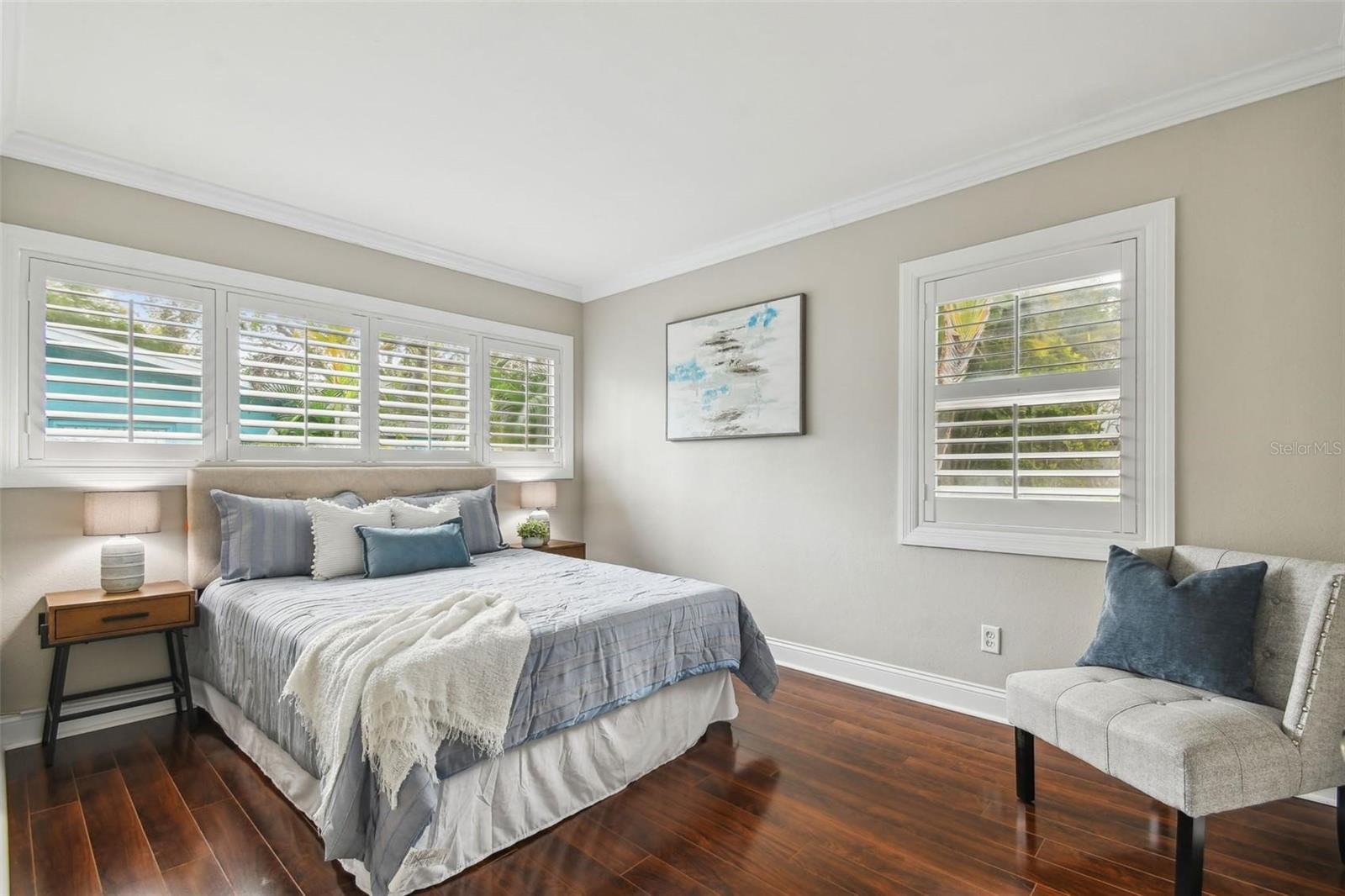 Bedroom with plantation shutters
