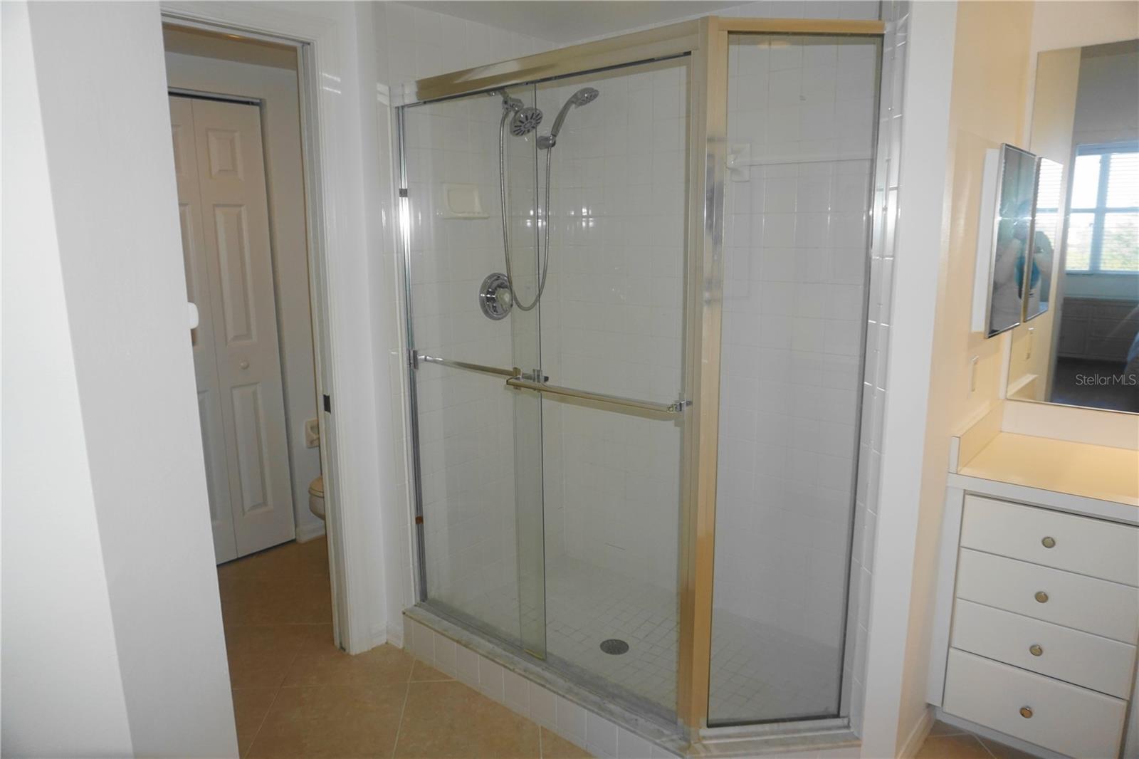along with a large, comfortable shower