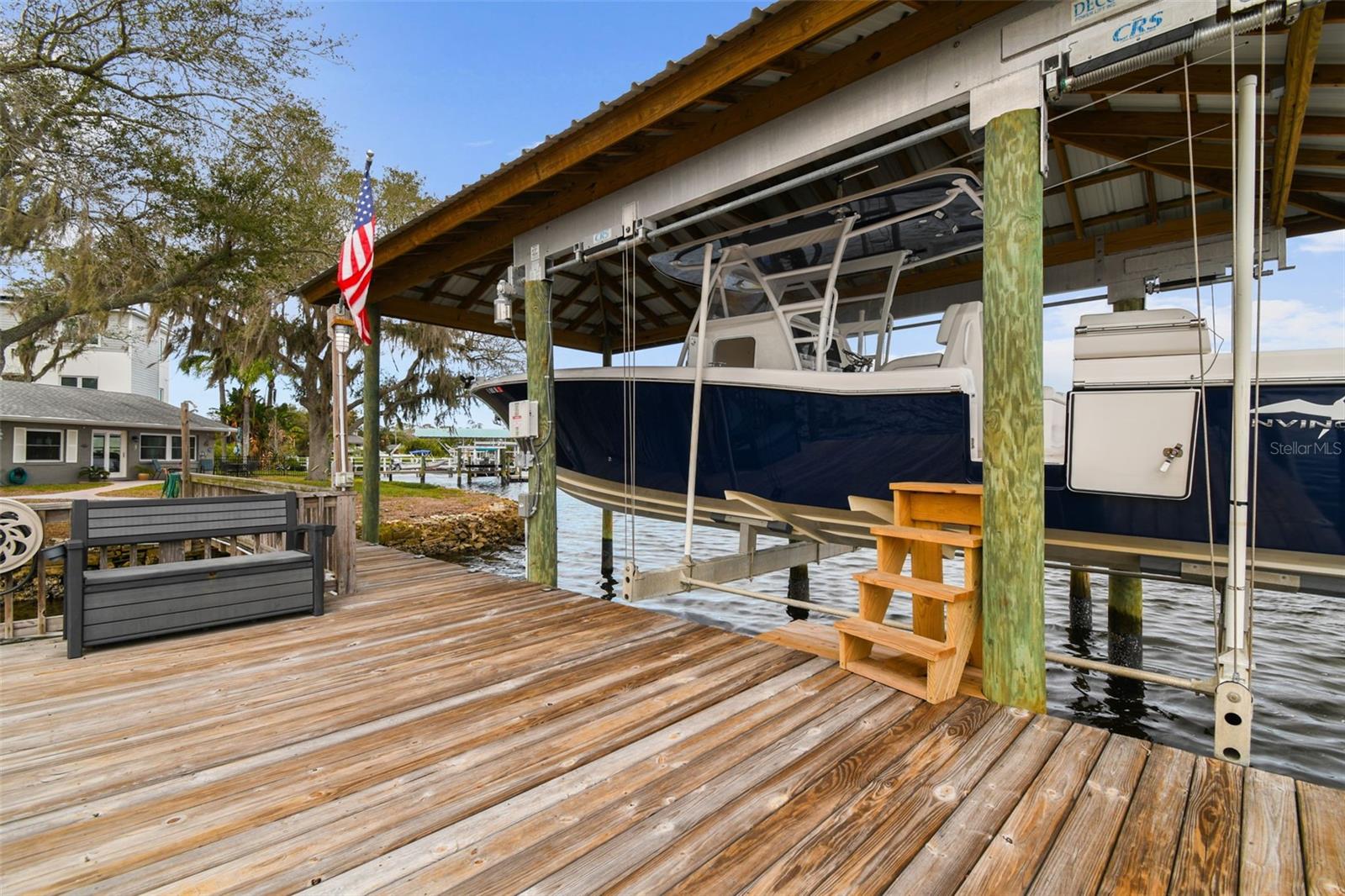 Covered Boat Lift on extended dock