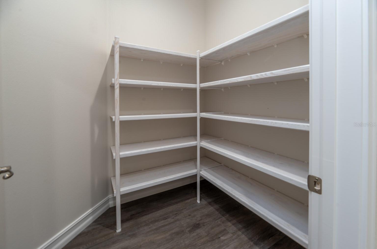 Large kitchen pantry wood shelving