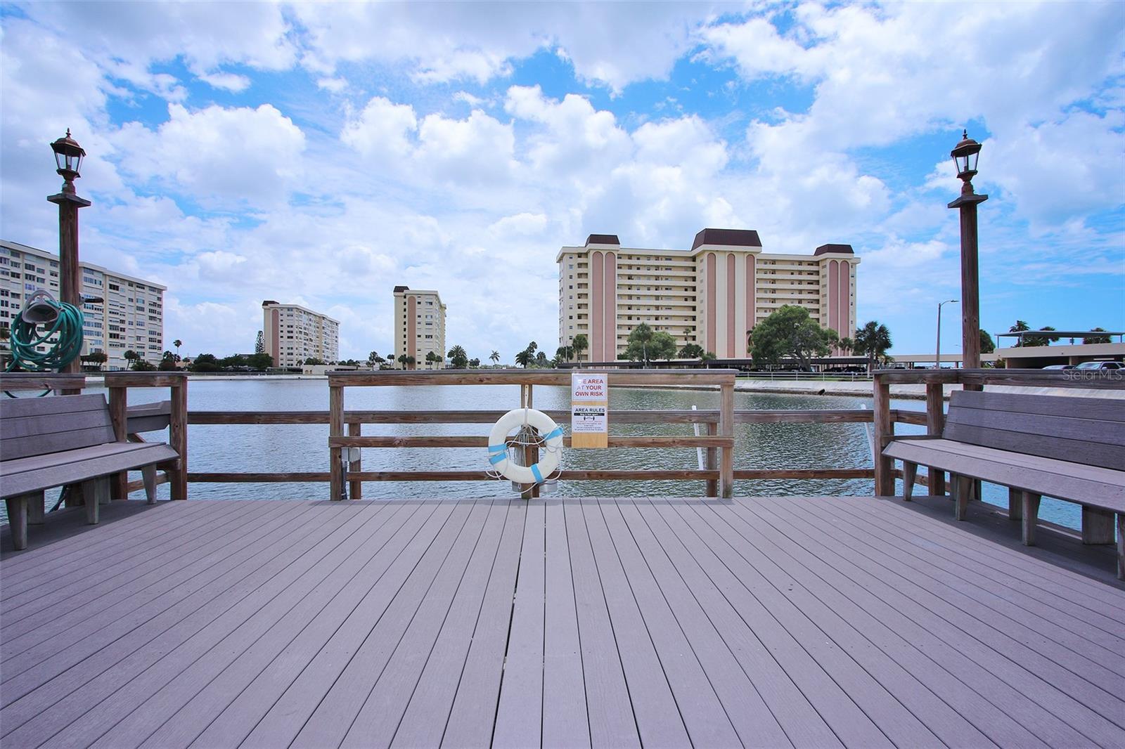 This pier overlooks the lagoon.