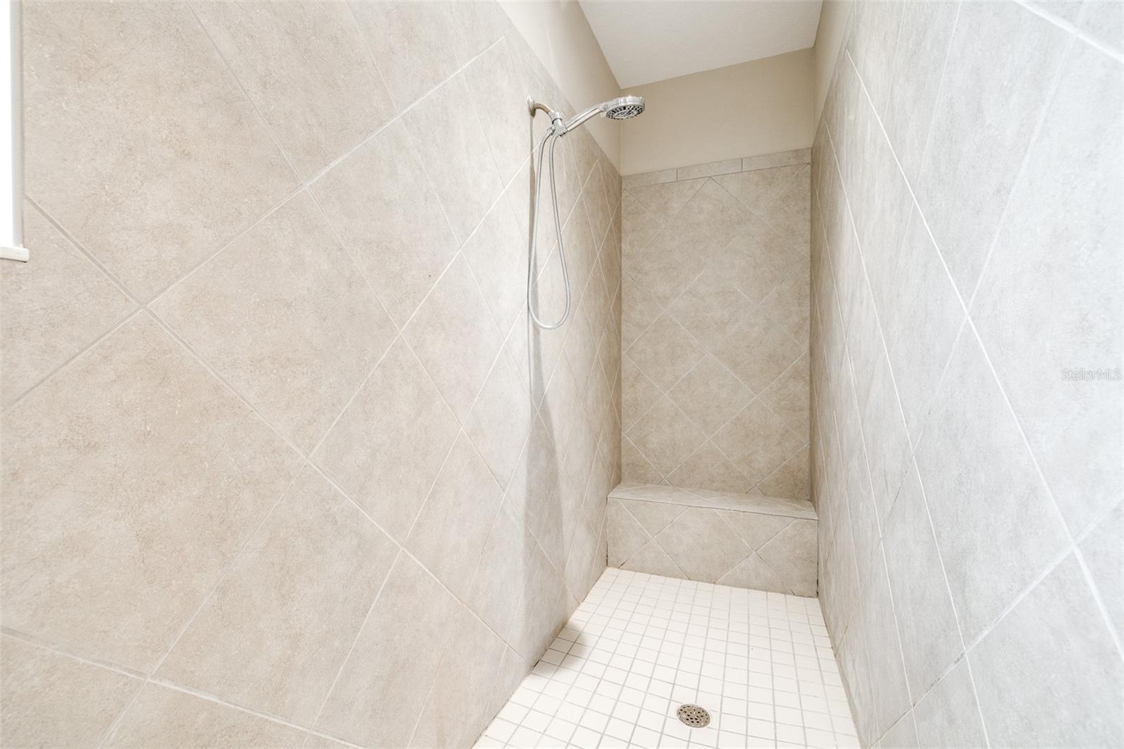 Walk-in Tile Shower with built-in bench