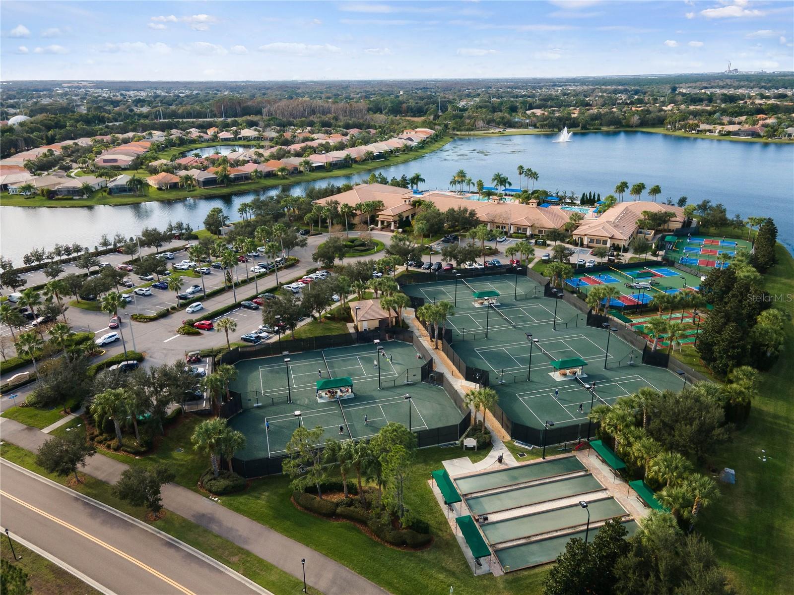 Aerial view of clubhouse & various courts