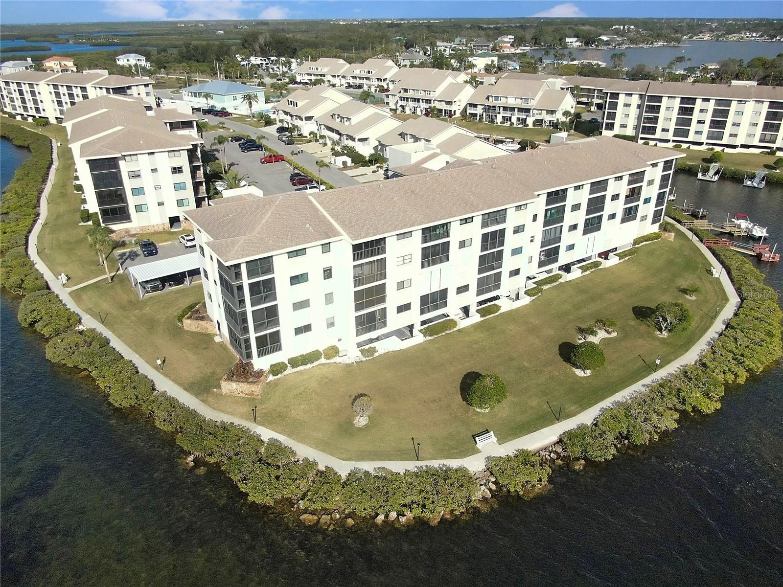 Building 7 surrounded by water