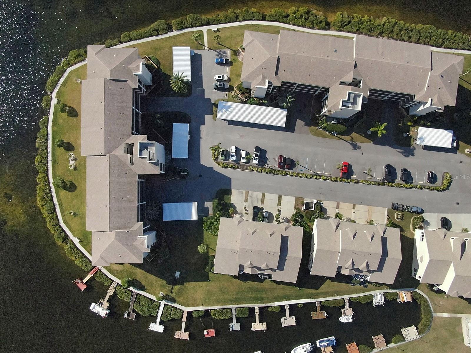 aerial view of building 7 surrounded by waterviews