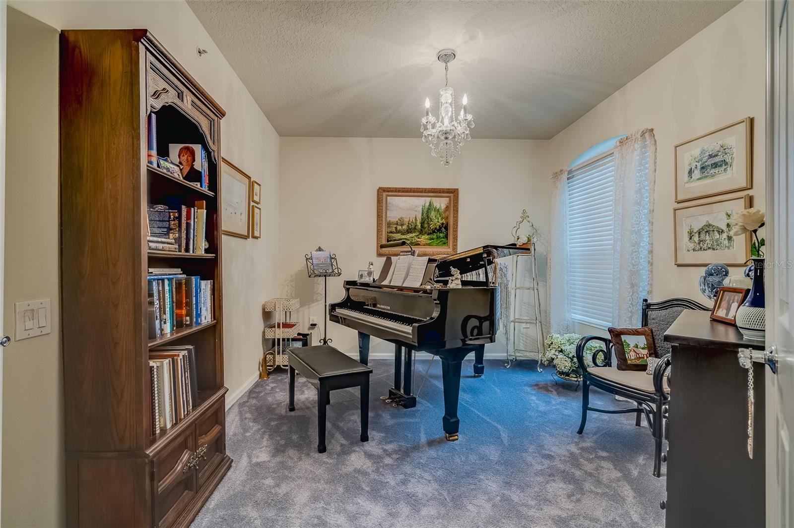 Carpeted third bedroom used for reading & music enjoyment