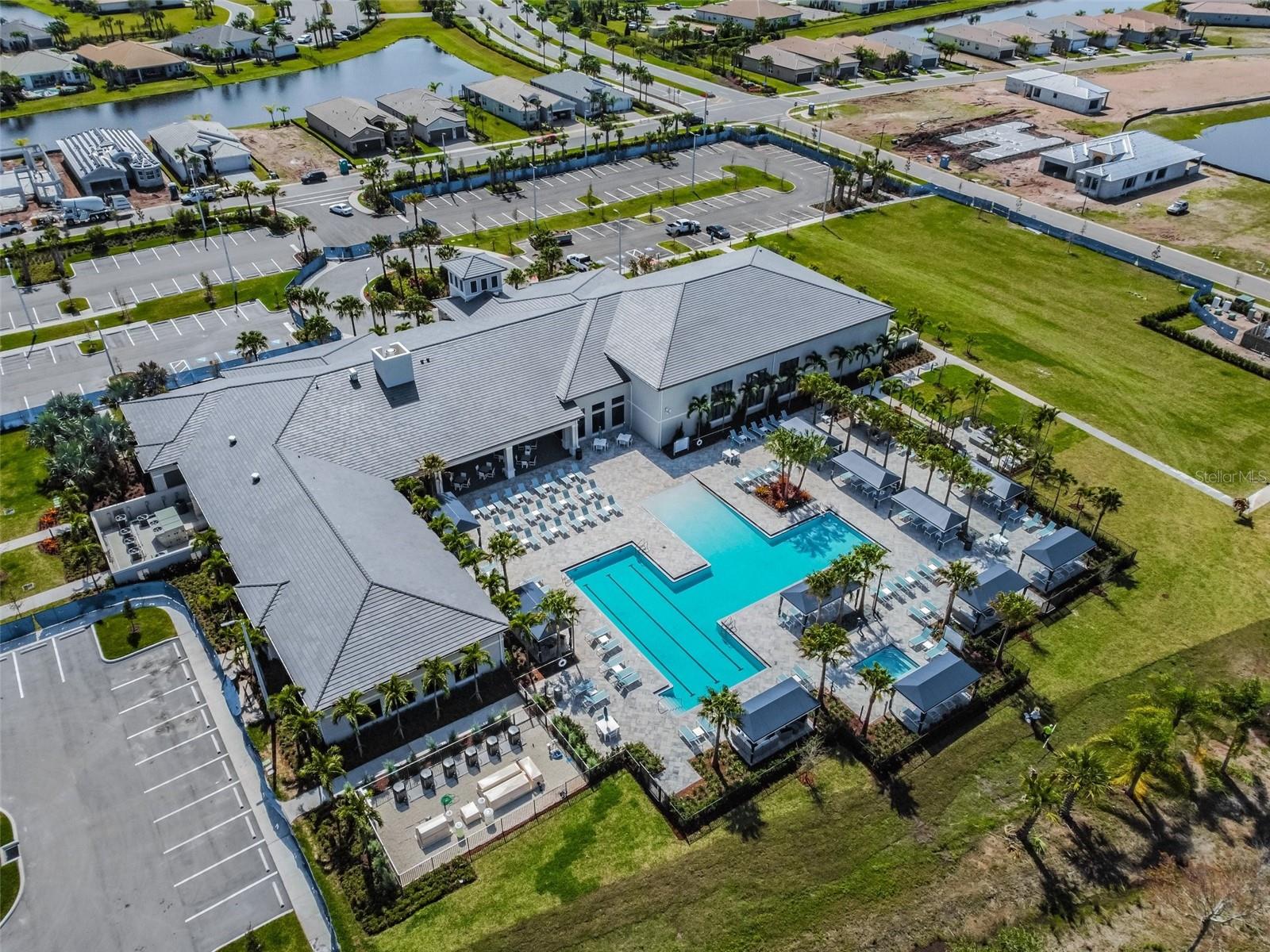 Aerial view of Clubhouse and resort style pool.