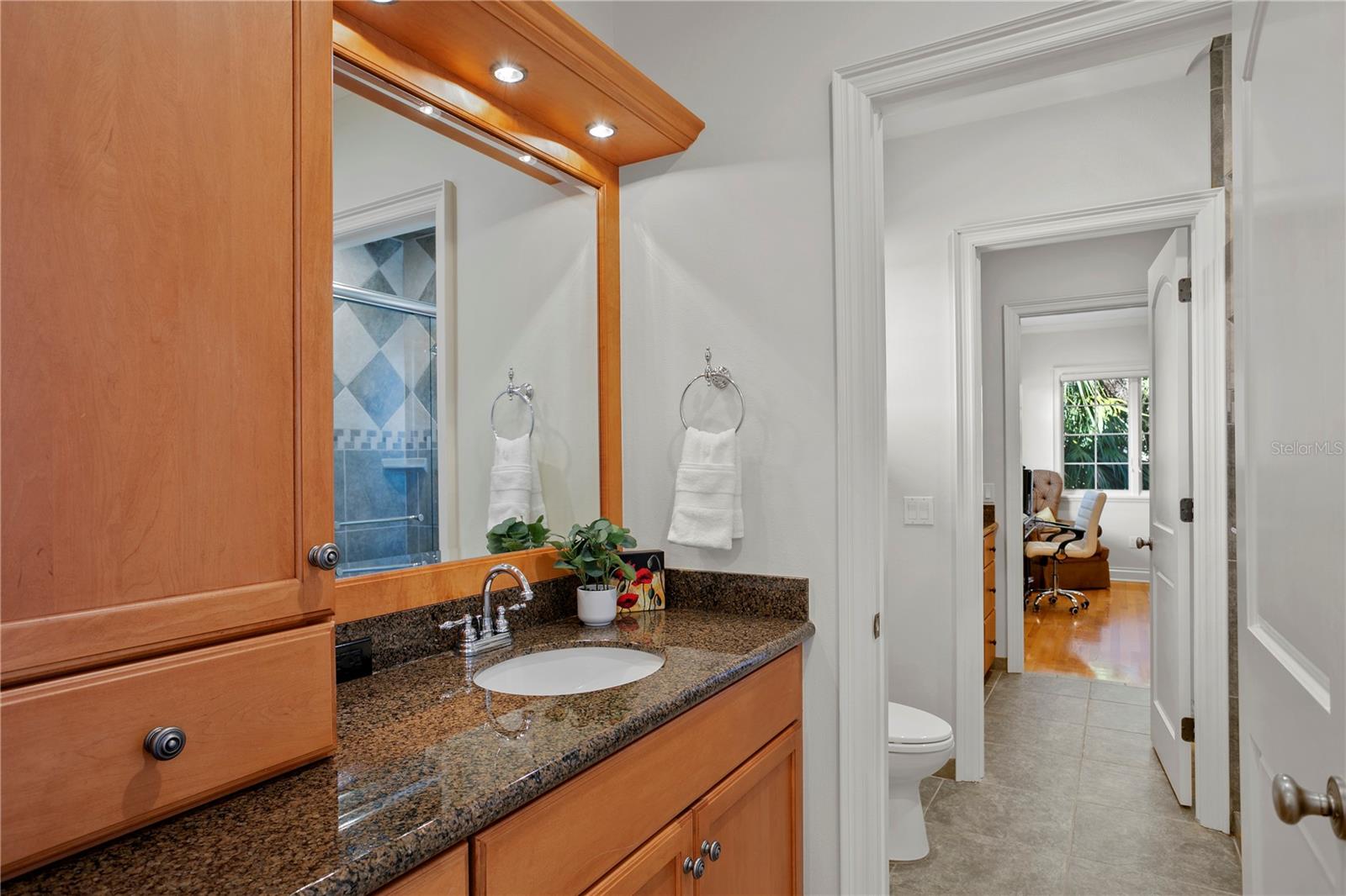 Dual sink vanities for jack and jill bathrooms located between bedrooms 4 and 5.