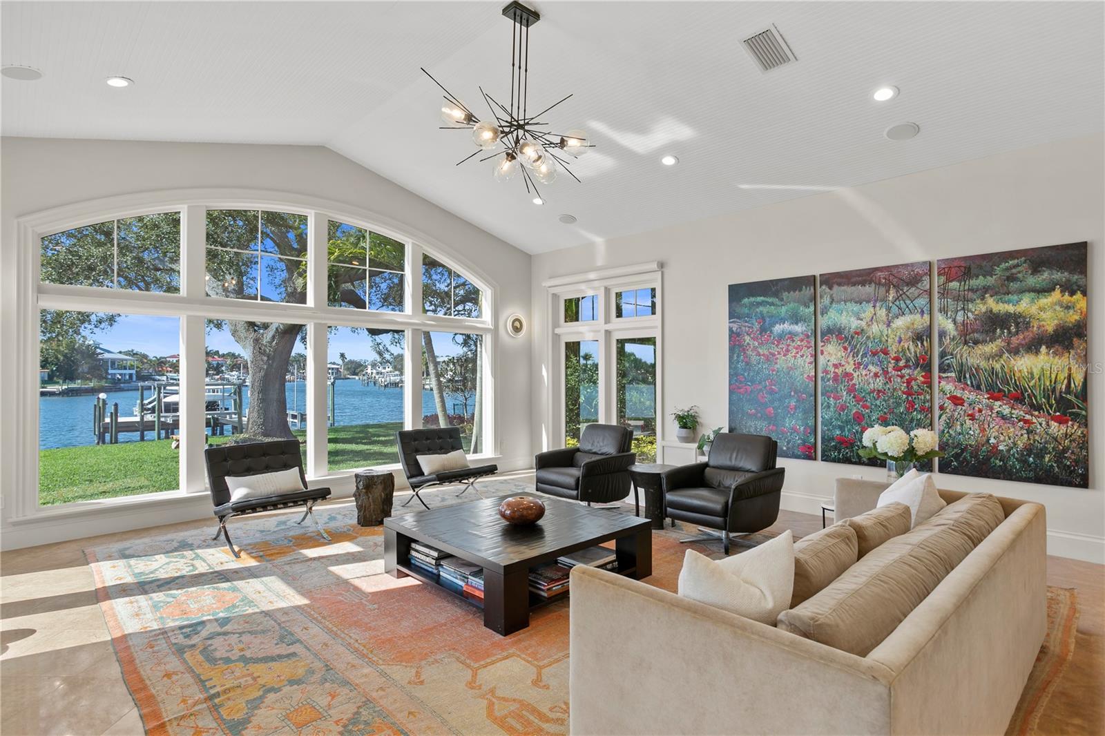 Panoramic water views from the family room.