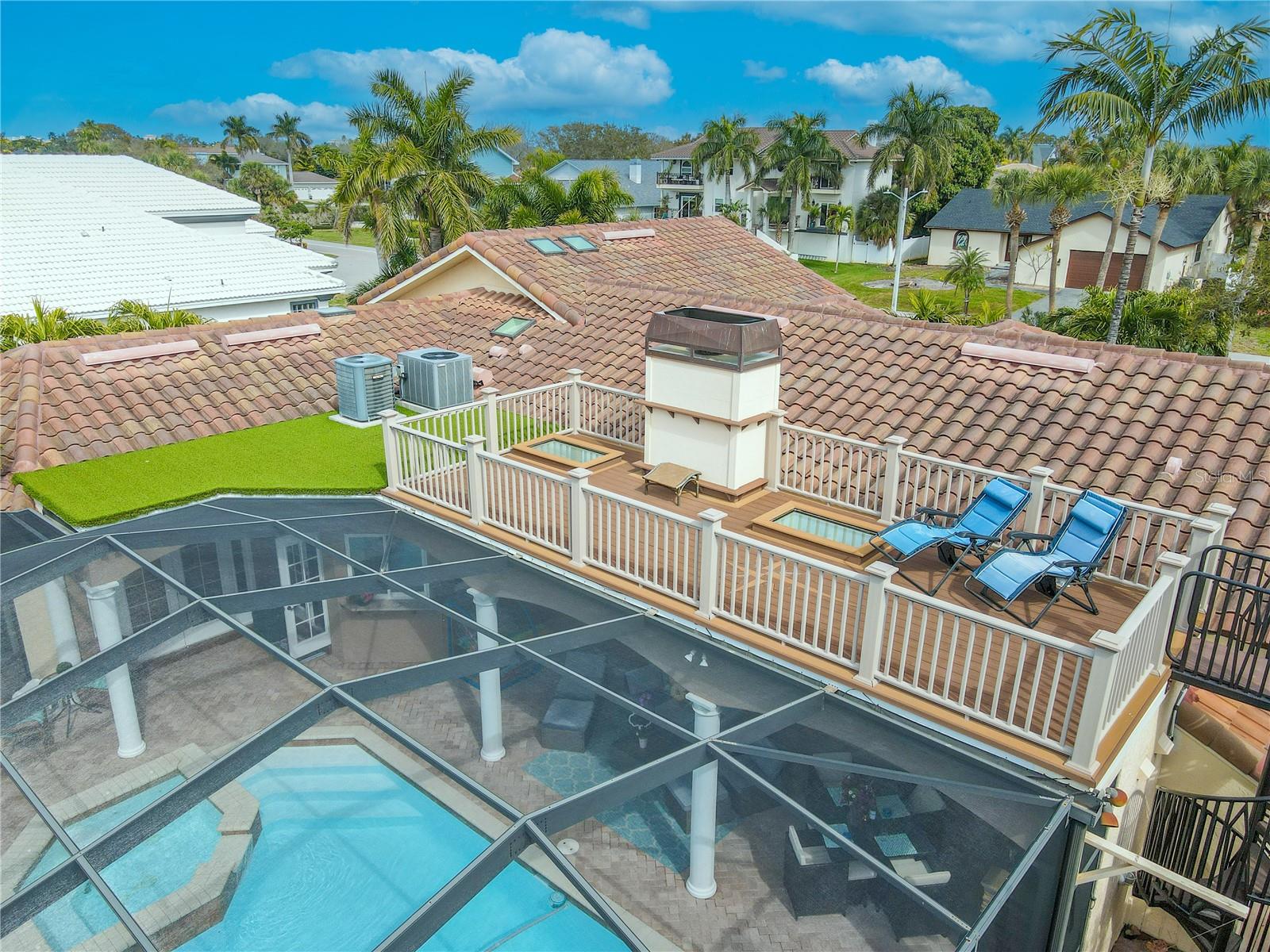 Pool and sun deck from above.