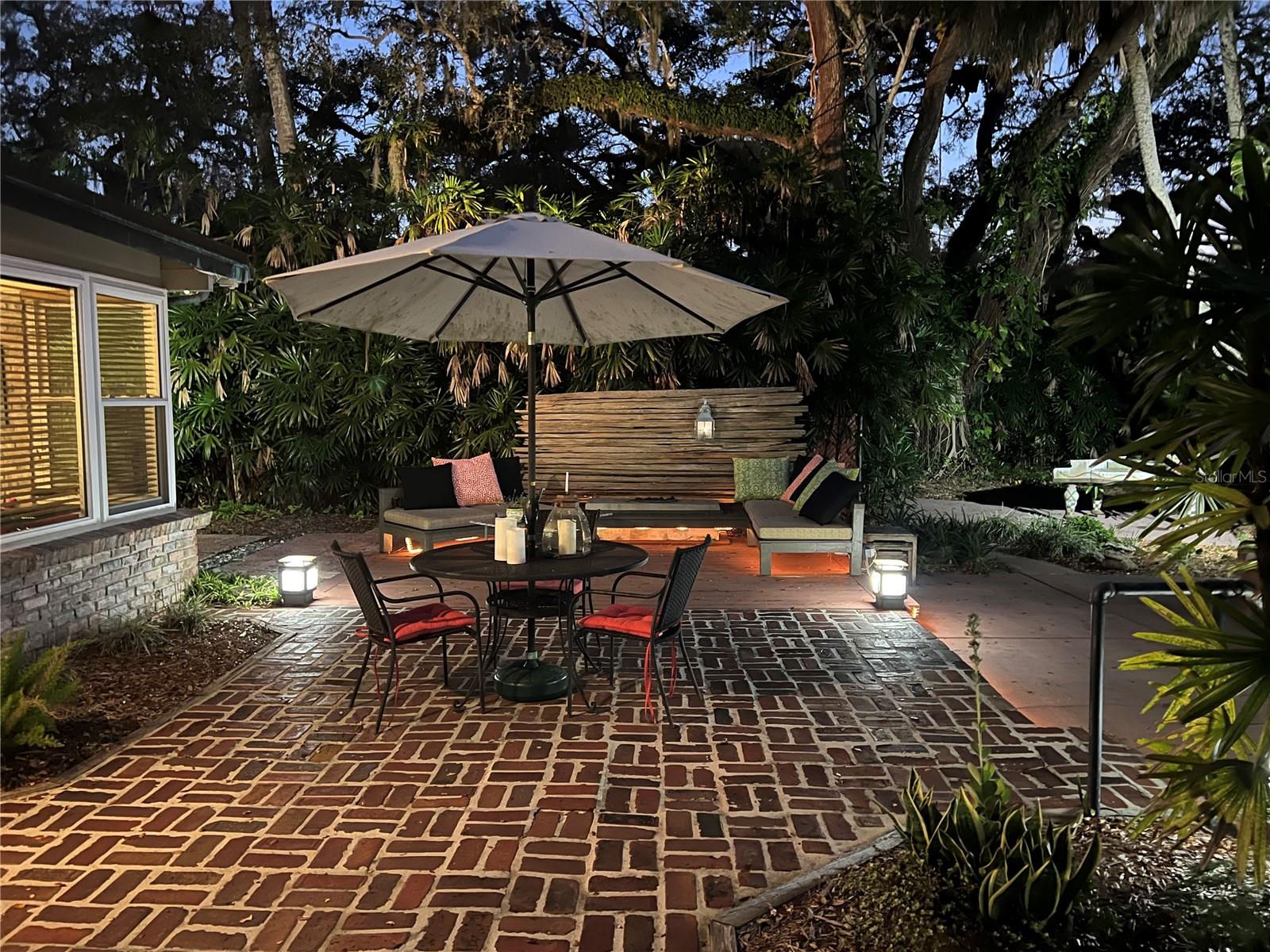 Night view of back yard, private patio
