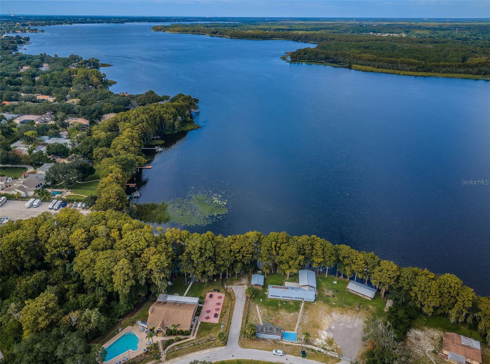 Aerial View of Lodge and Lake