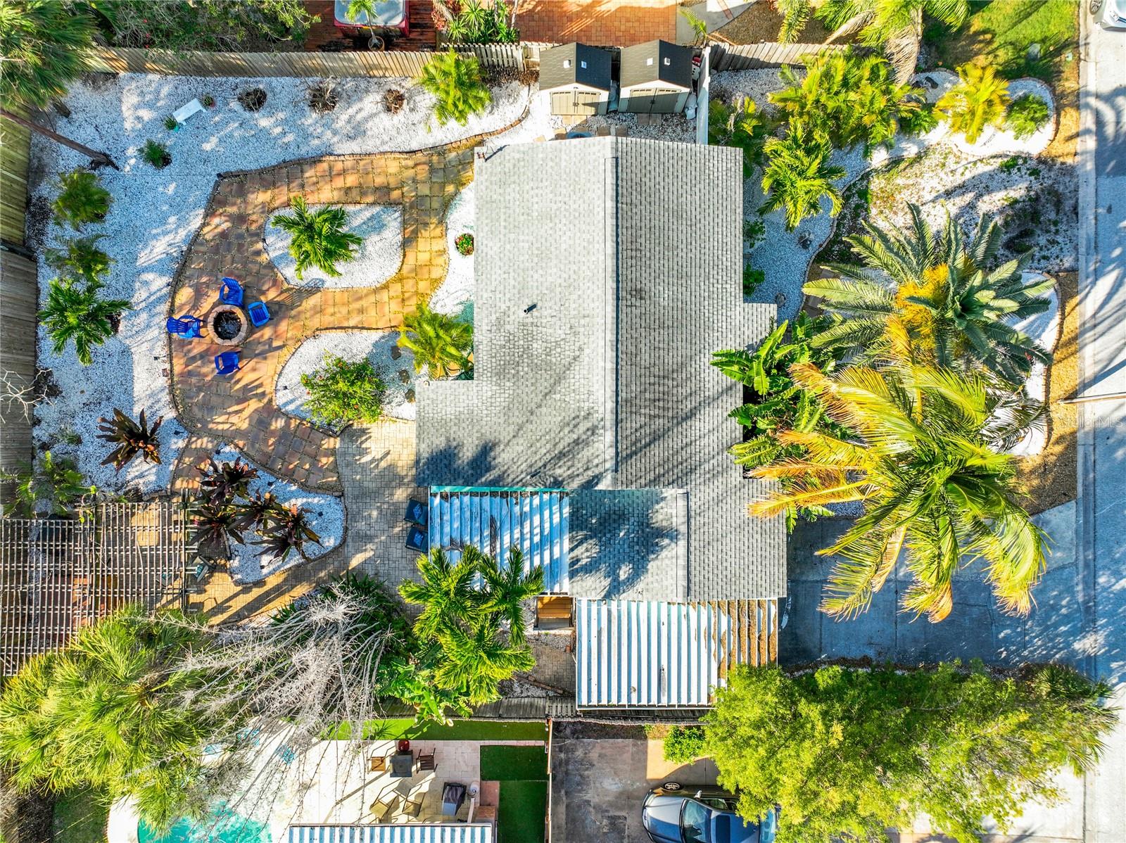 Direct Overhead View of Home and Backyard