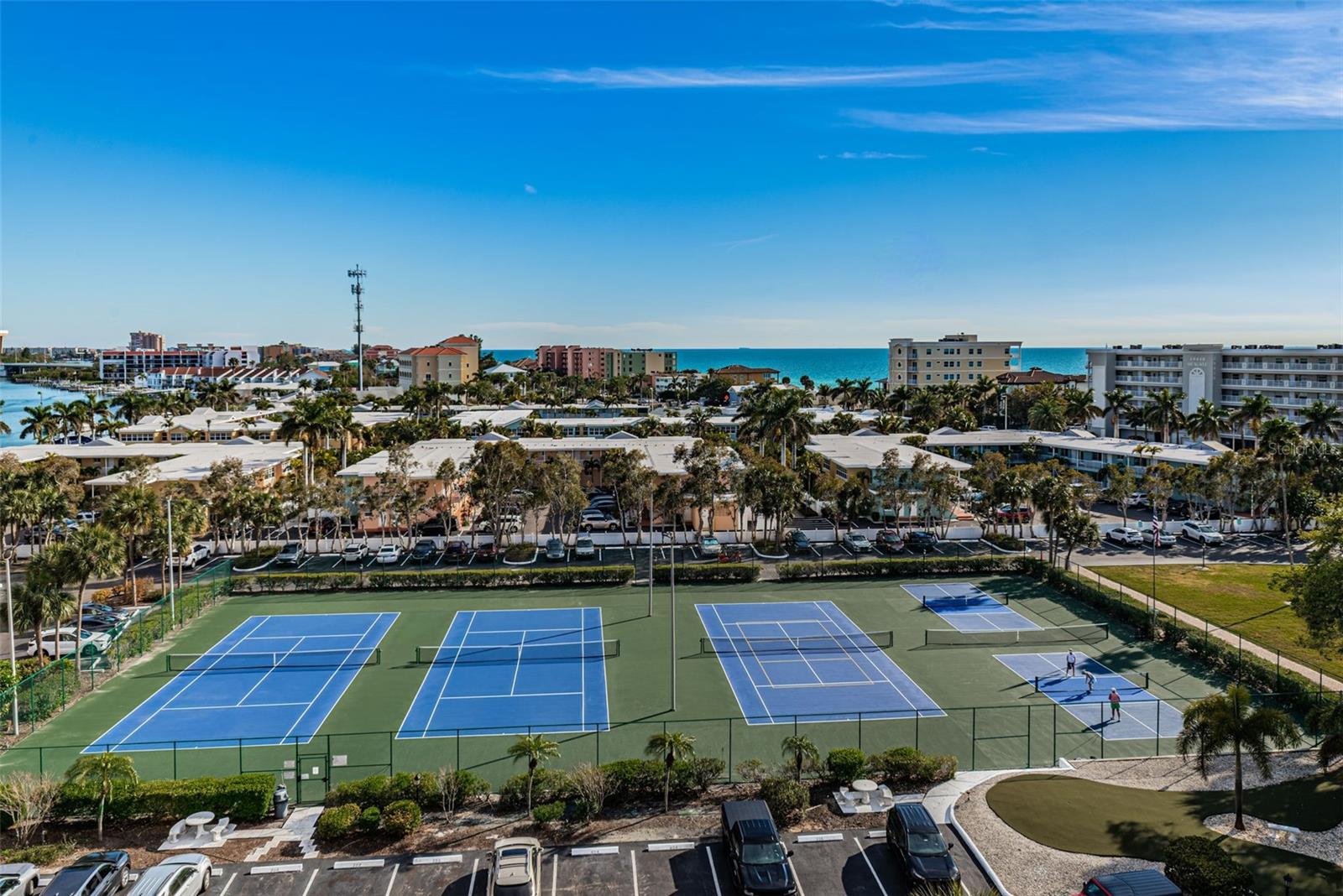 View of the Newly refurbished Tennis & Pickleball Courts off the front balcony