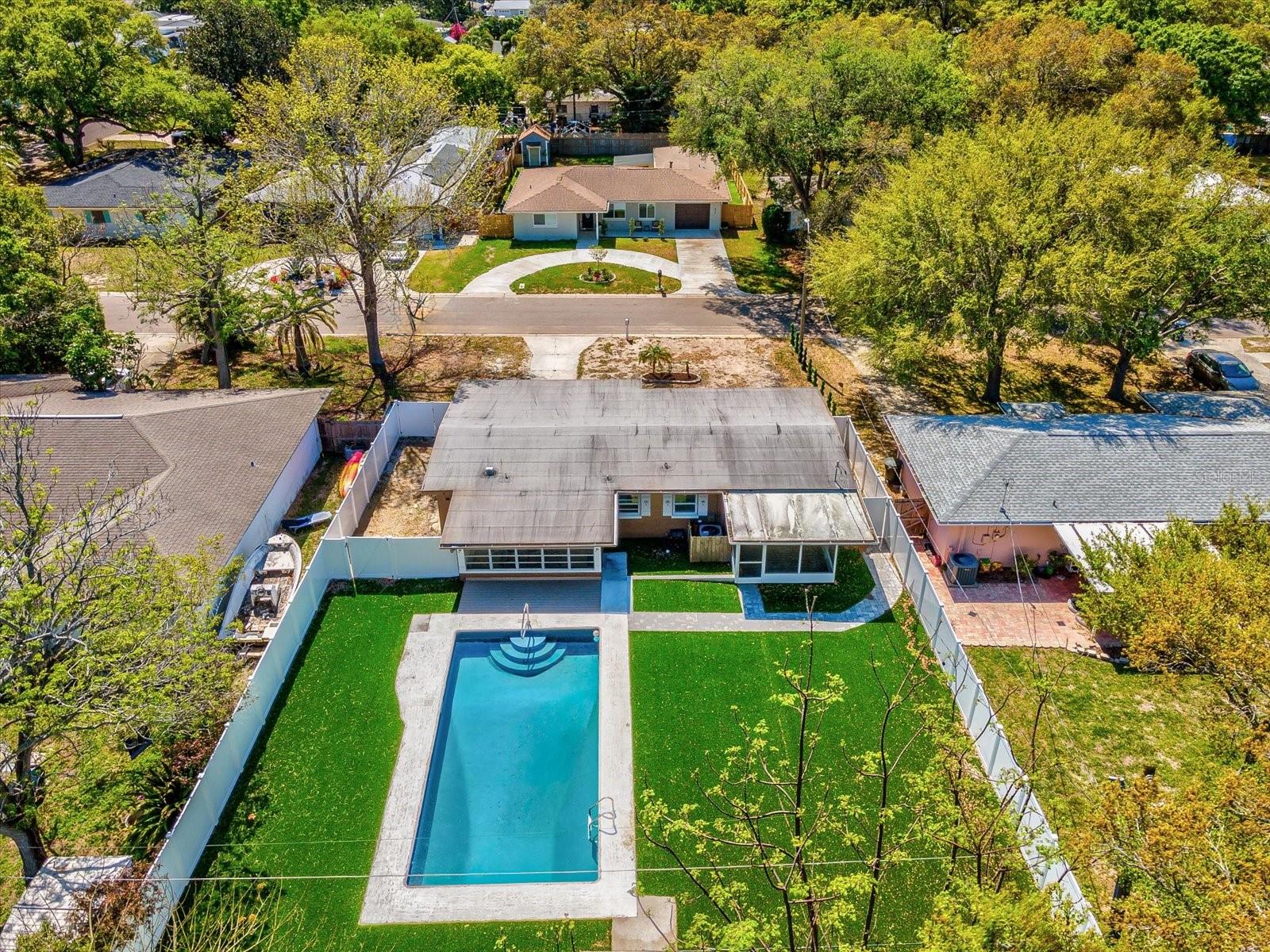 Drone View of Yard and Pool