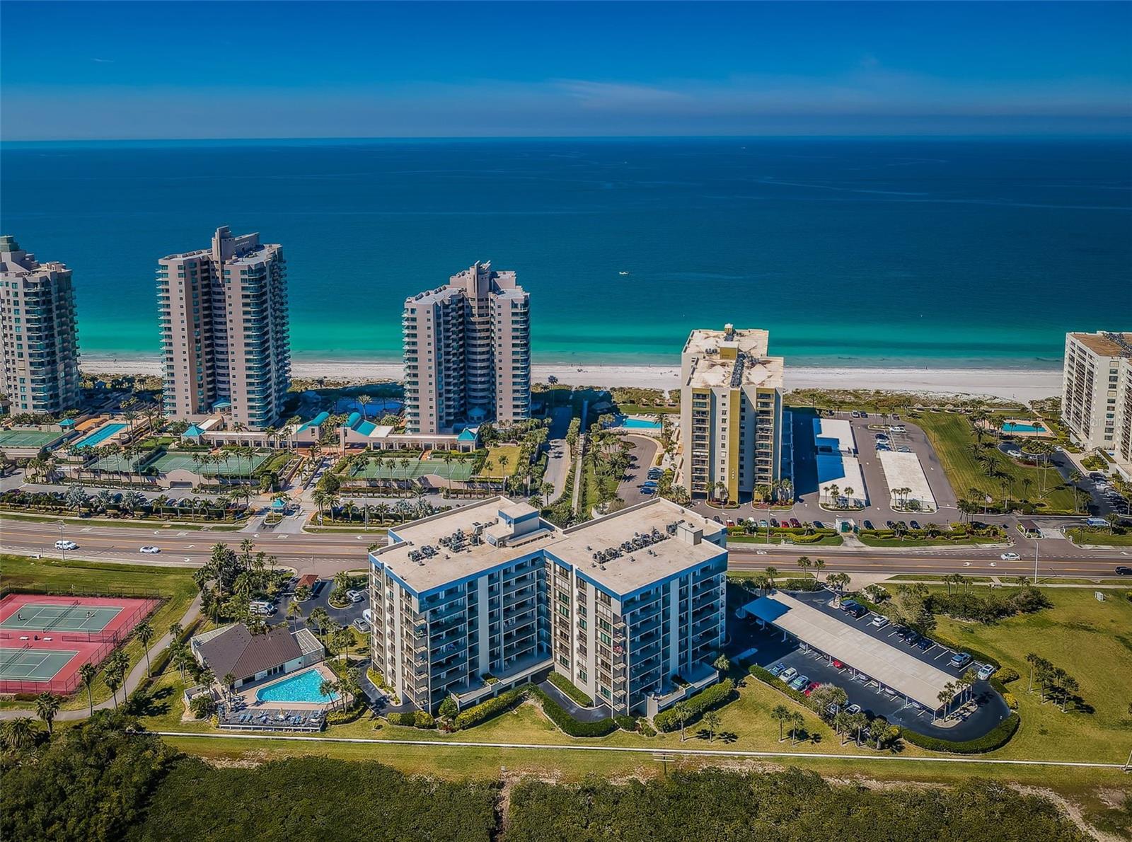 Aerial Panorama of South Bay Situated on Pristine Sand Key