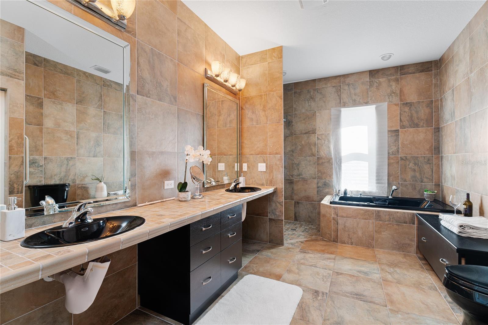 Large master bathroom with double sinks