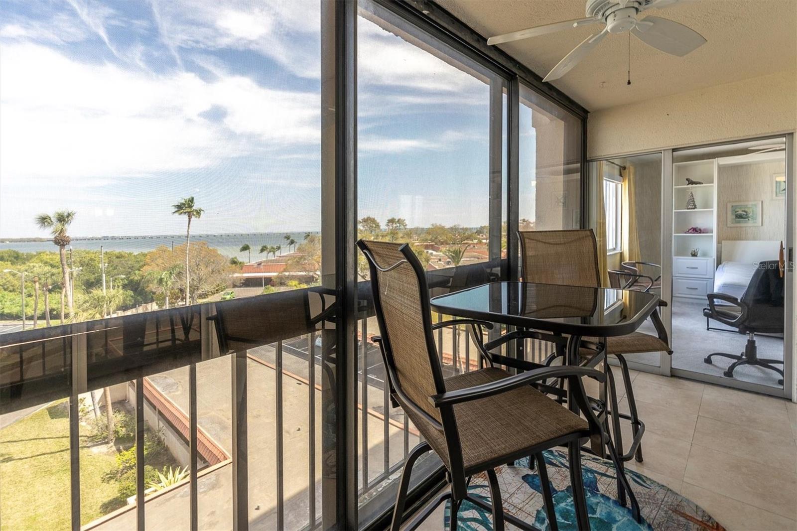 Balcony with view of Tampa Bay and showing entrance to bedroom 2