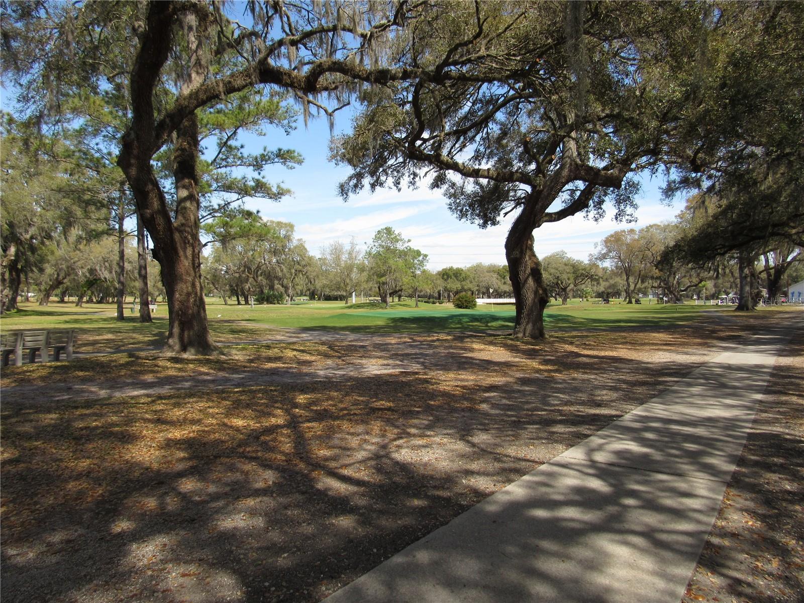 Memorial walkway and golf course.