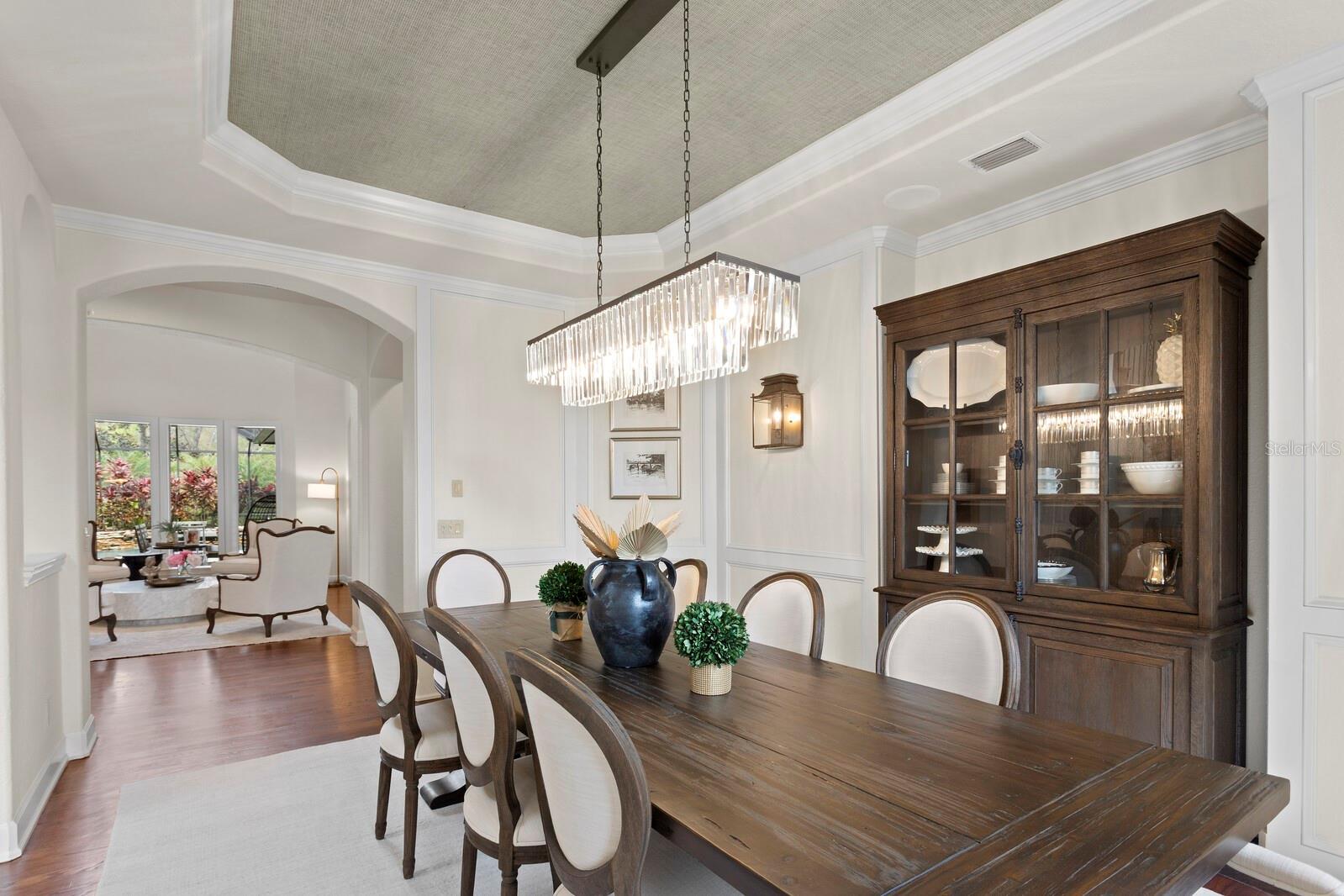 Jaw dropping dining room with deep tray ceiling!