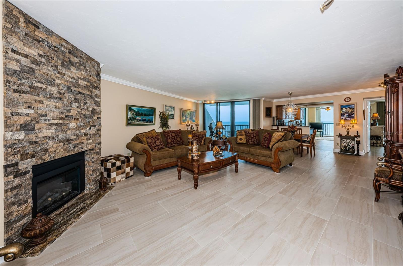 Large Grand Salon / Great Room with Sliding Glass Doors to the Gulf front Balcony!