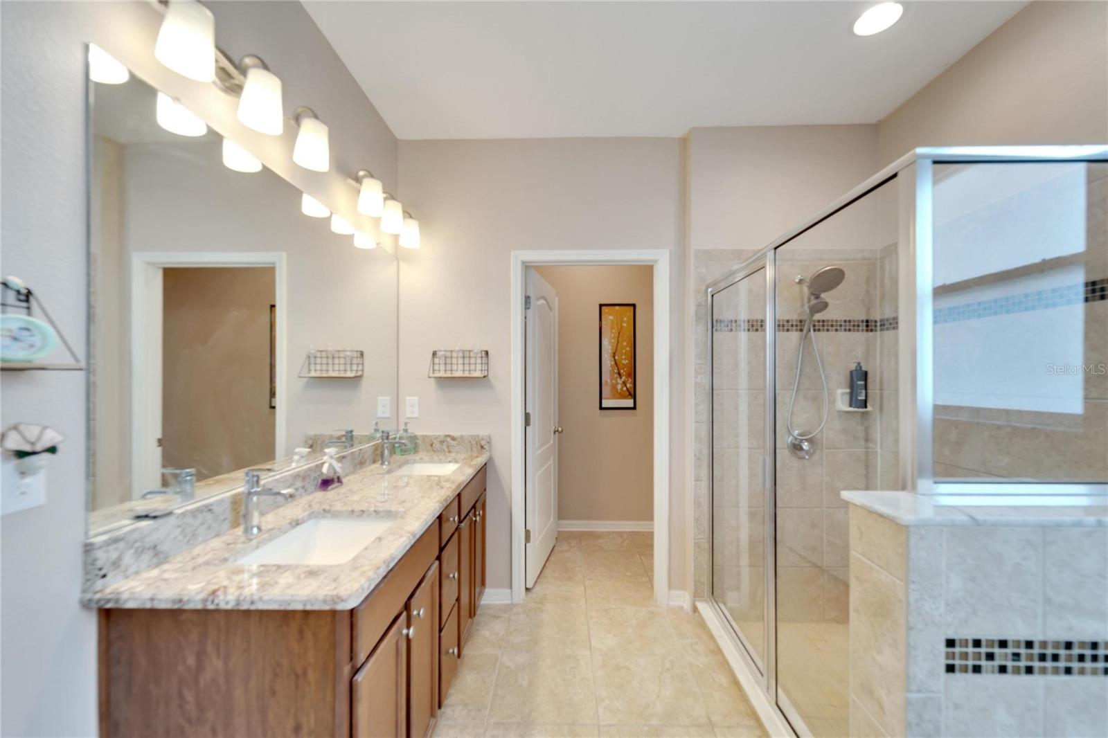 dual sinks, soaking tub and shower