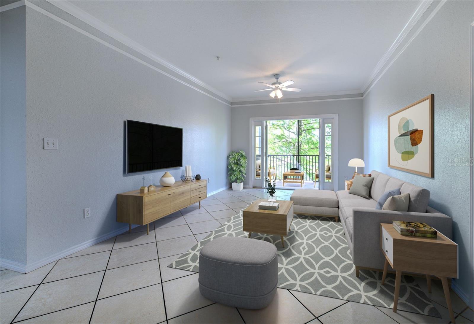 Virtually staged spacious living room