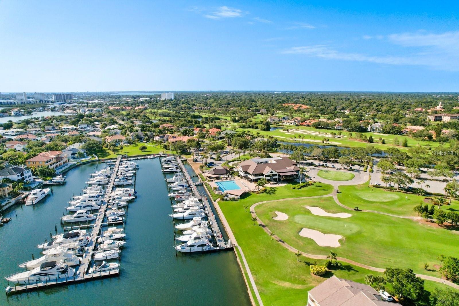 Marina, golf course and clubhouse